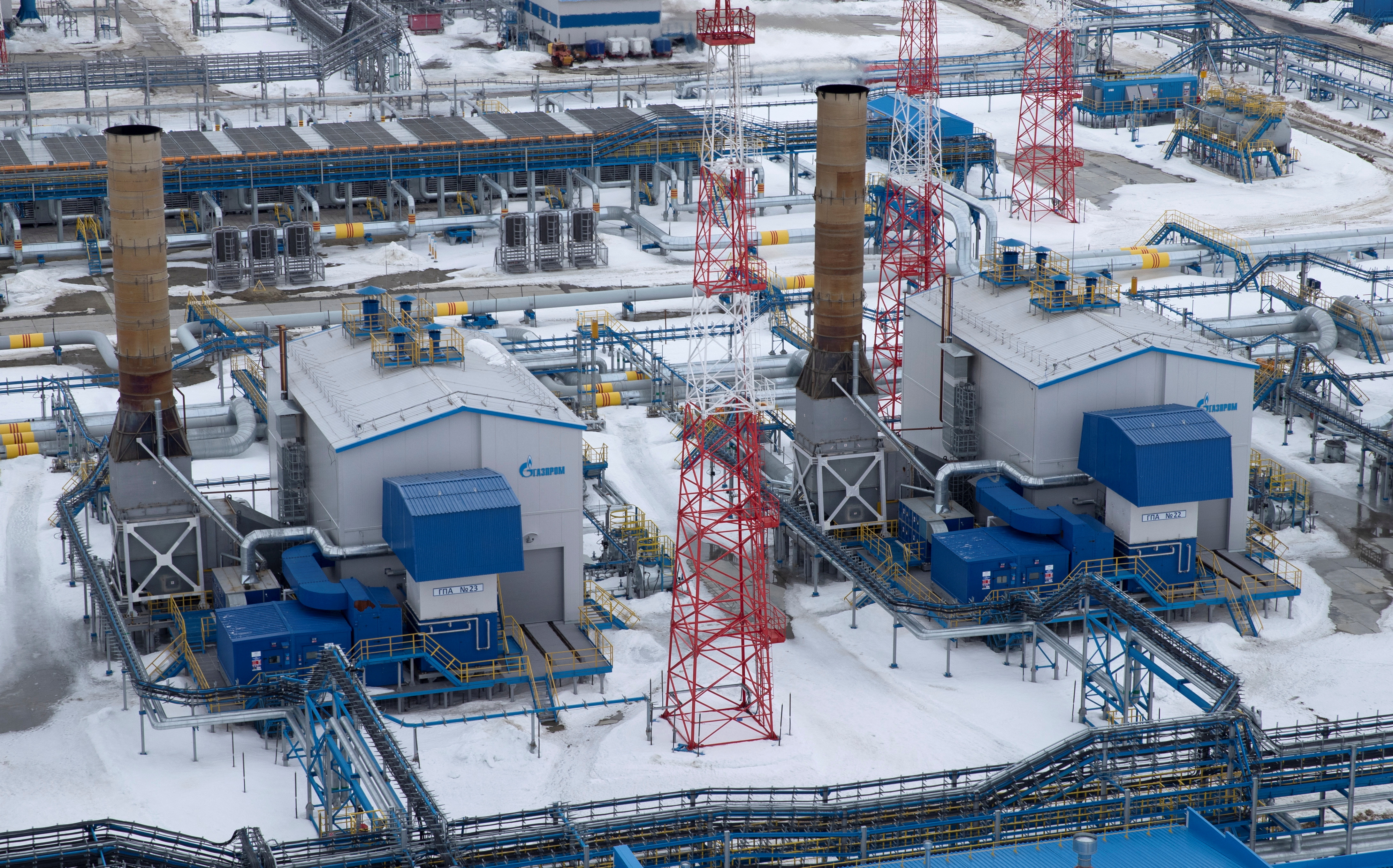 A view shows Gazprom's gas processing facility at Bovanenkovo gas field