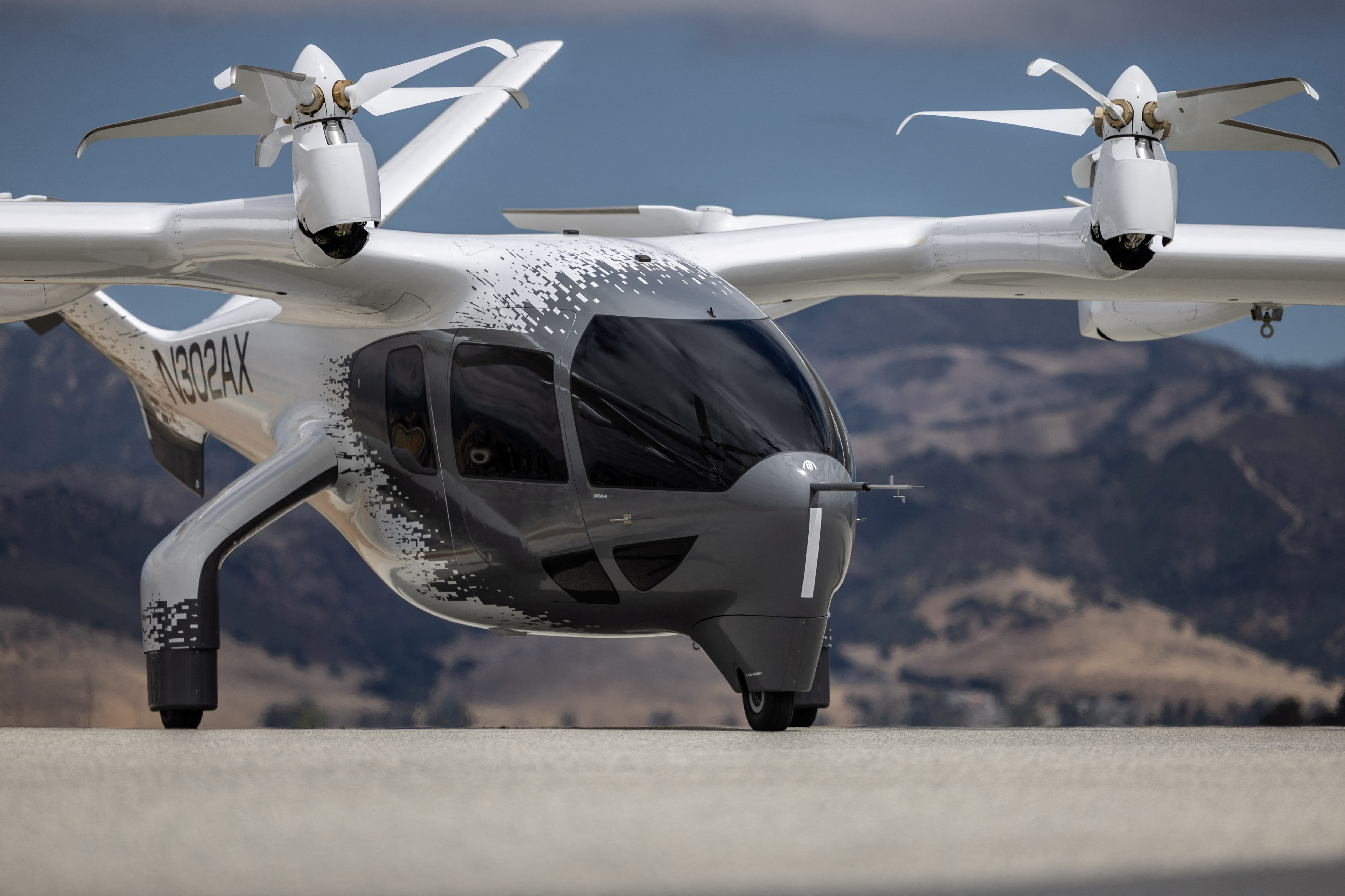 Midnight, an all-electric aircraft from company Archer Aviation, is seen at the Salinas Municipal Airport in Salinas