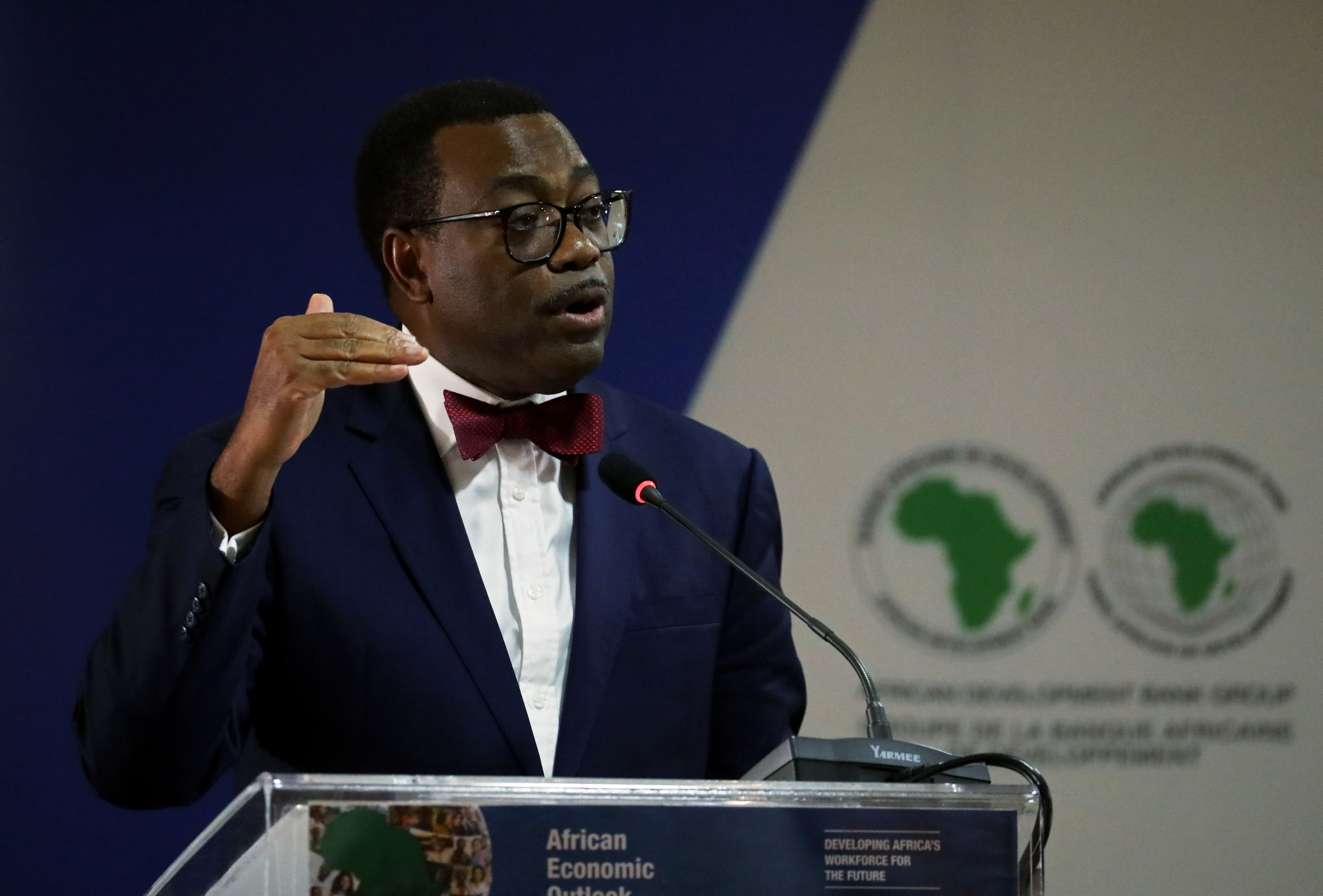 Akinwumi Ayodeji Adesina, President of the African Development Bank Group, attends a meeting of the 2020 African Economic Outlook report in Abidjan