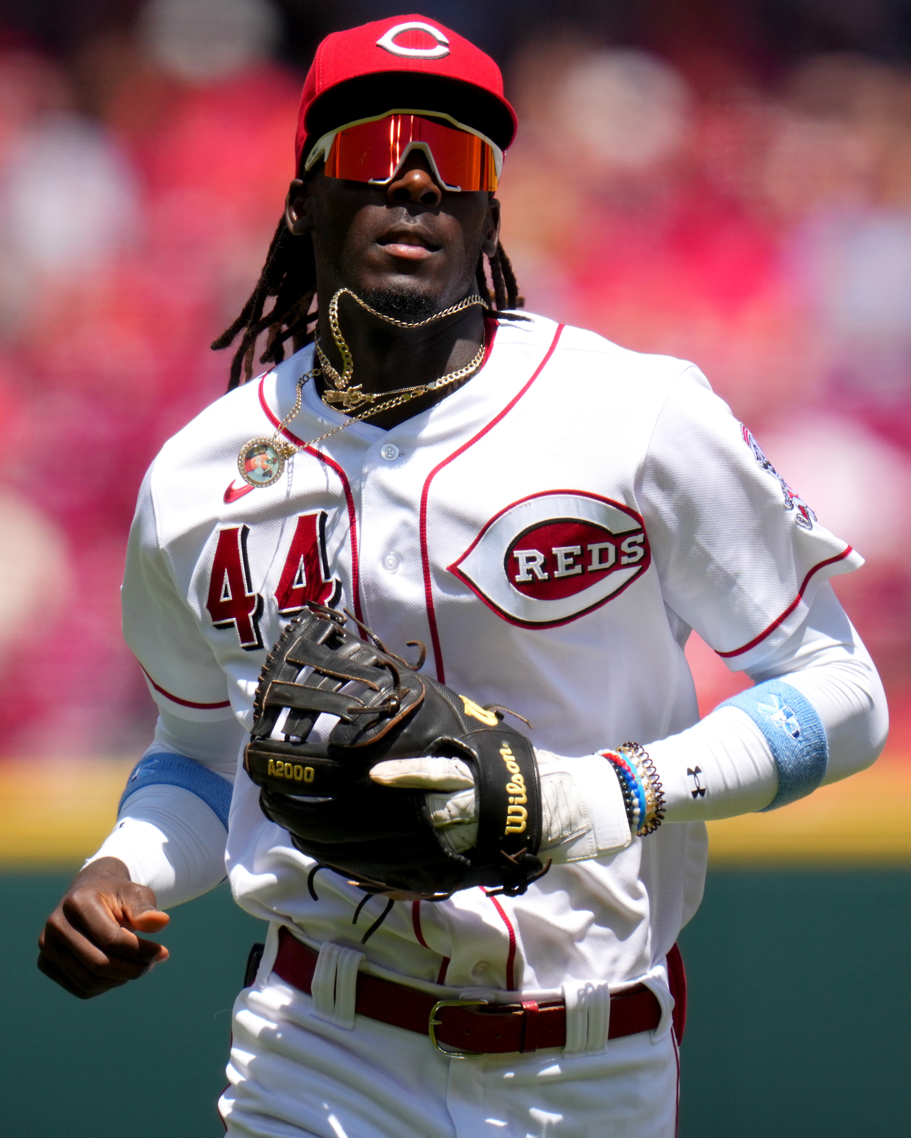 April 07, 2022: Atlanta Braves first baseman Matt Olson runs out onto the  field during player introductions before the start of a MLB game against  the Cincinnati Reds at Truist Park in