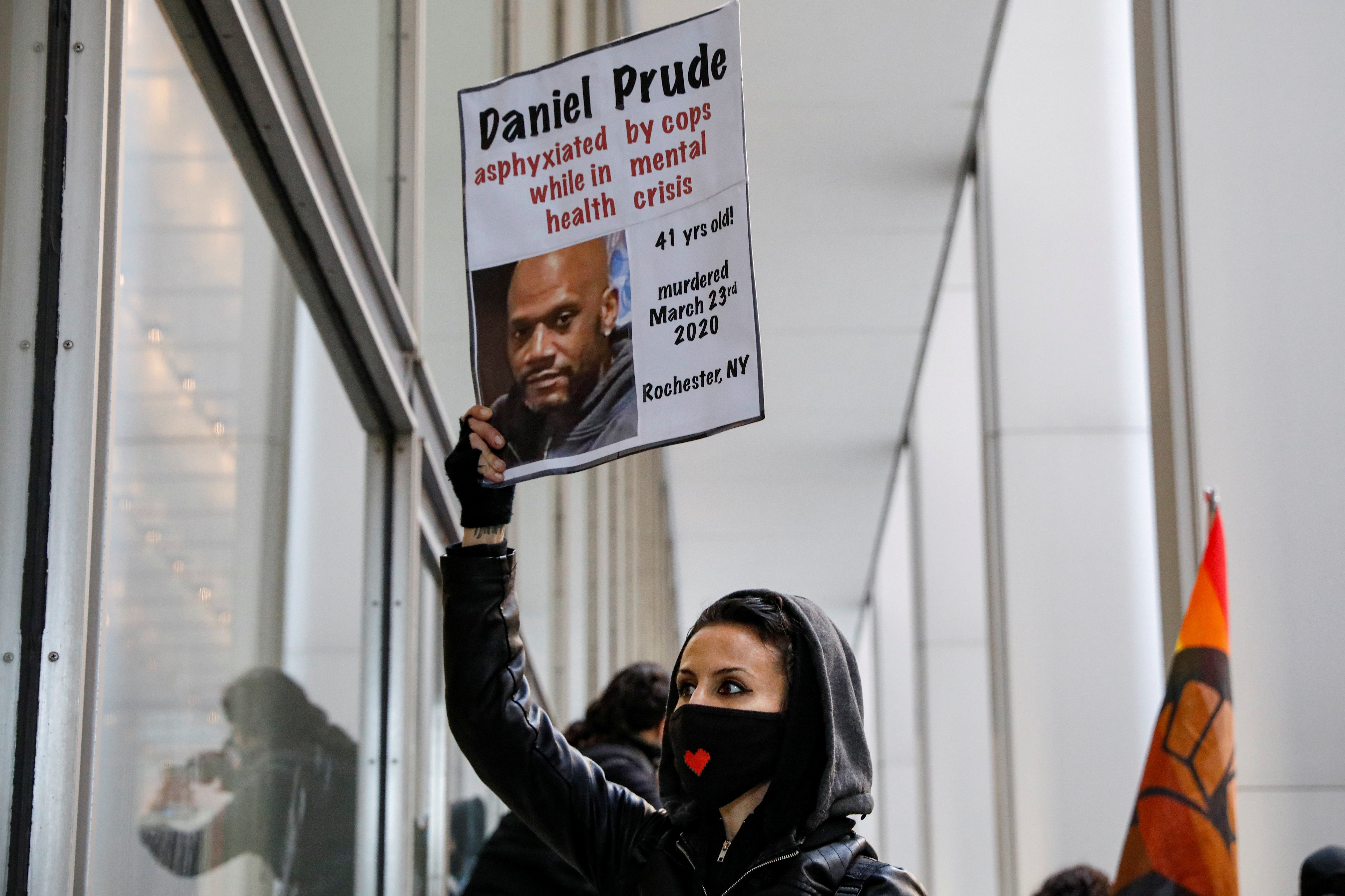 Demonstrators protest after a New York grand jury voted not to indict Rochester, New York, police officers for Daniel Prude's death, in New York
