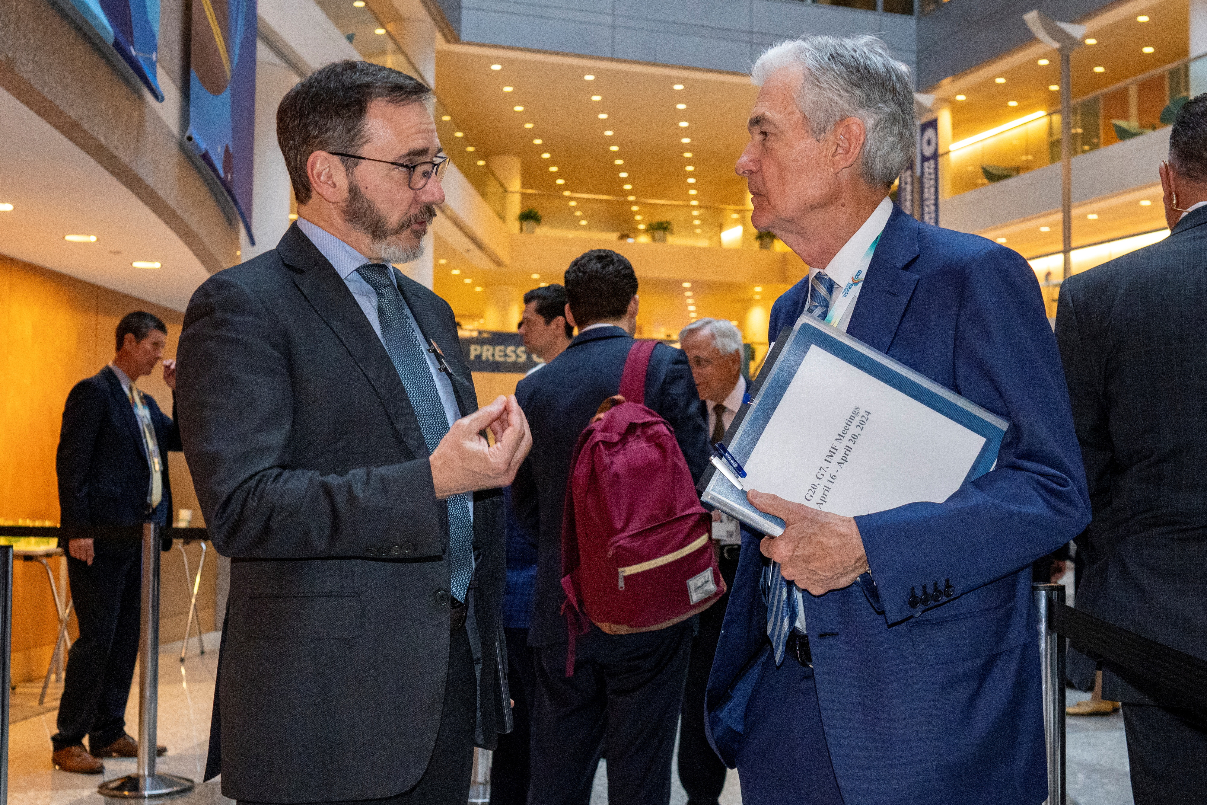 Pierre-Olivier Gourinchas and Jerome Powell at World Bank's 2024 annual Spring Meetings plenary session