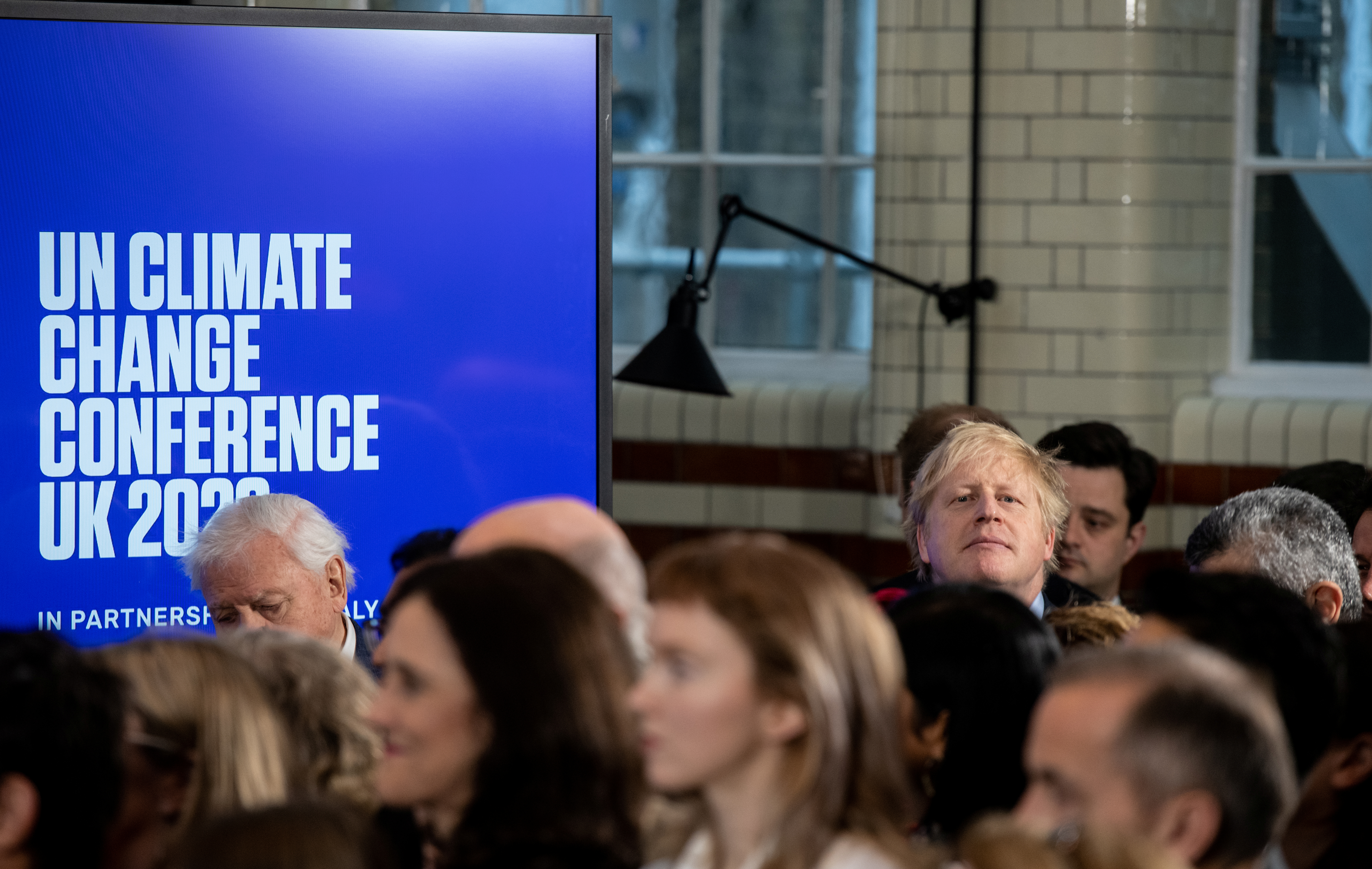 British Prime Minister Boris Johnson attends a conference about the UK-hosted COP26 UN Climate Summit, at the Science Museum in London