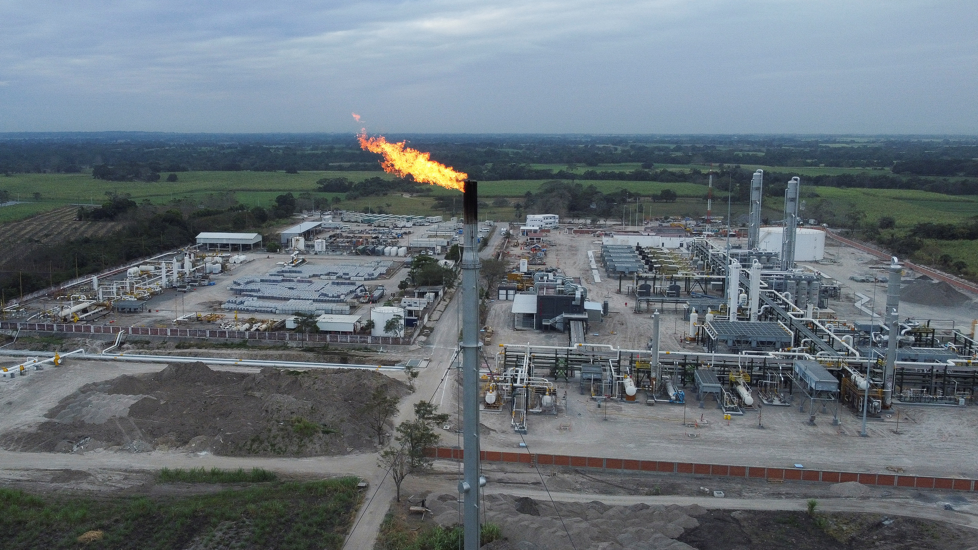 Gas flares are seen at the state energy company Petroleos Mexicanos (Pemex) plants in Veracruz state