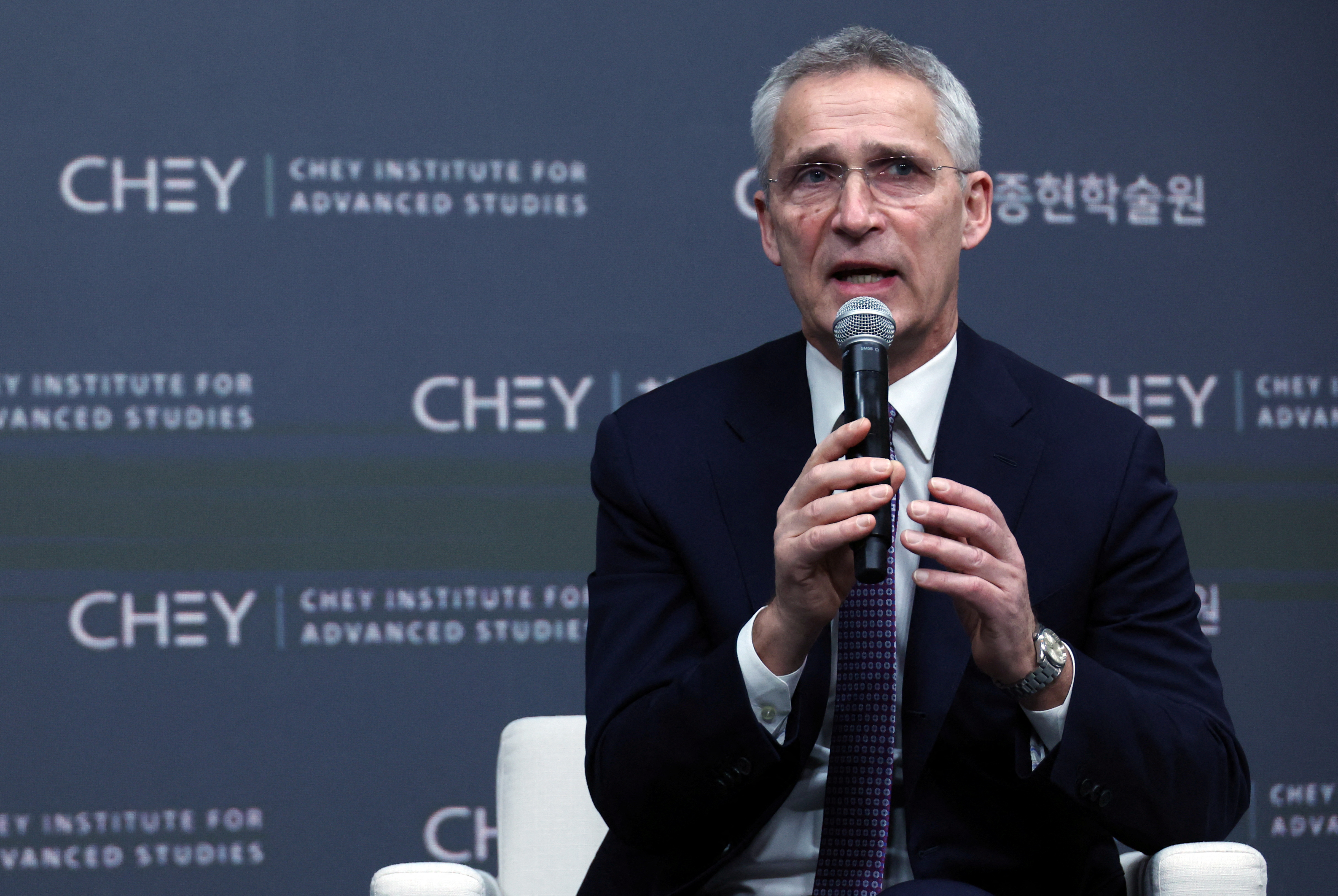 NATO Secretary General delivers remarks at the CHEY institute, in Seoul