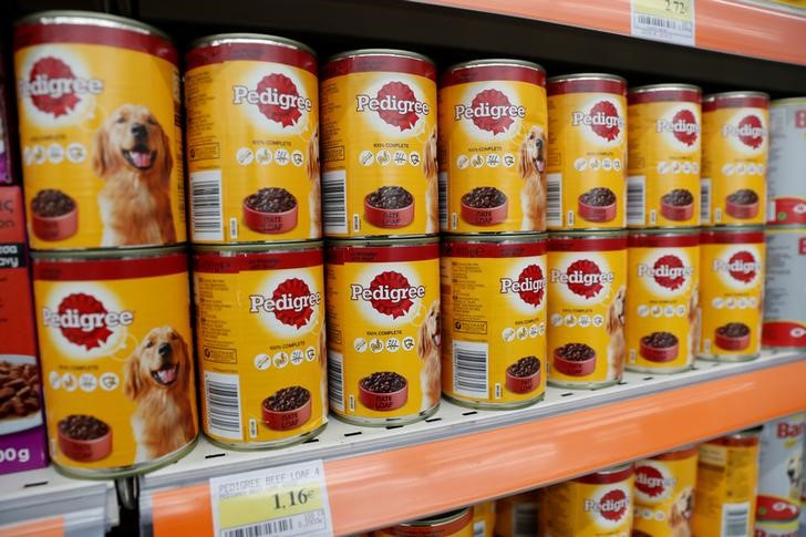 Tins of Pedigree dog food are seen for sale in a supermarket at The Mall of Cyprus in Nicosia