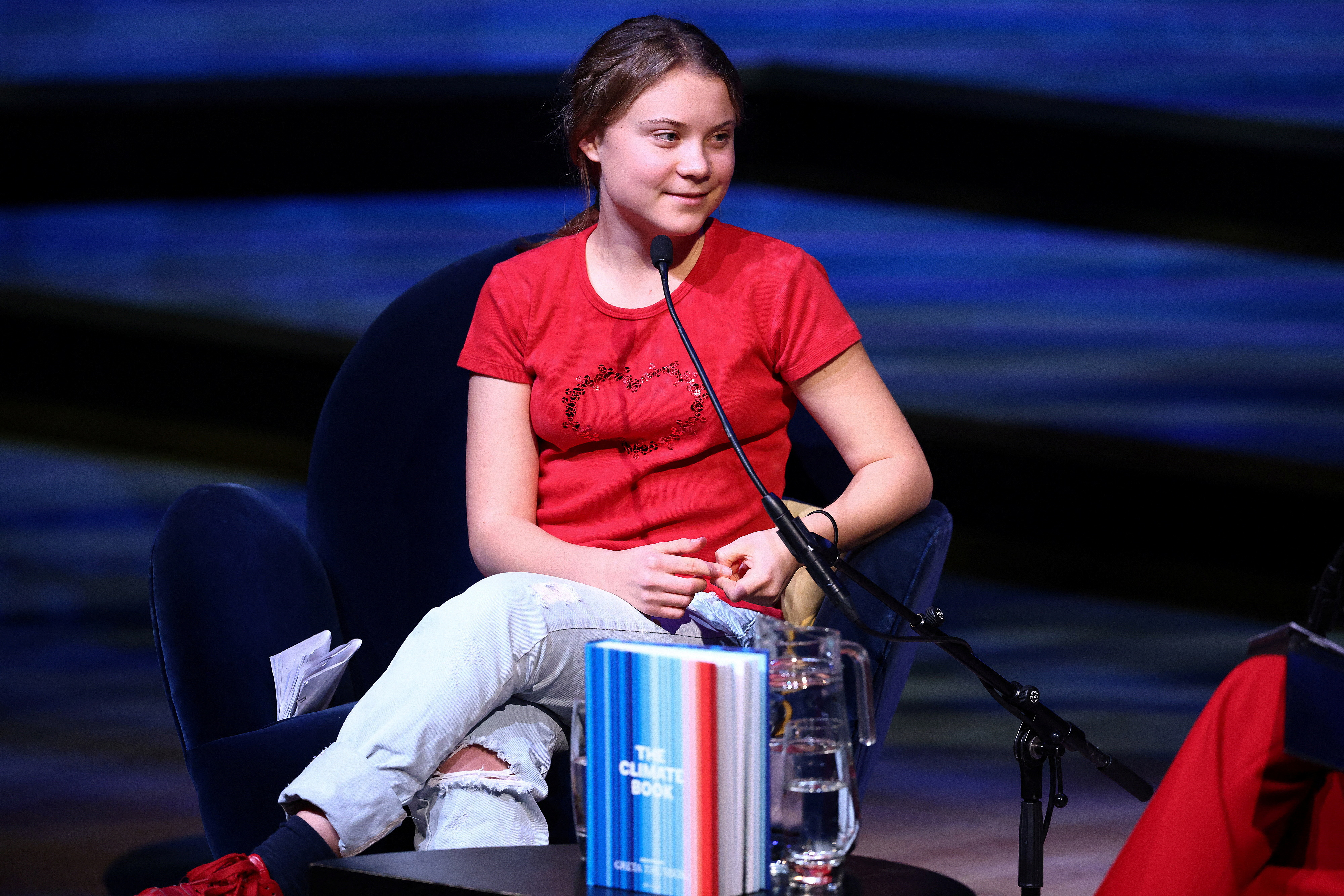 Swedish climate activist Greta Thunberg speaks during the launch of her new book 