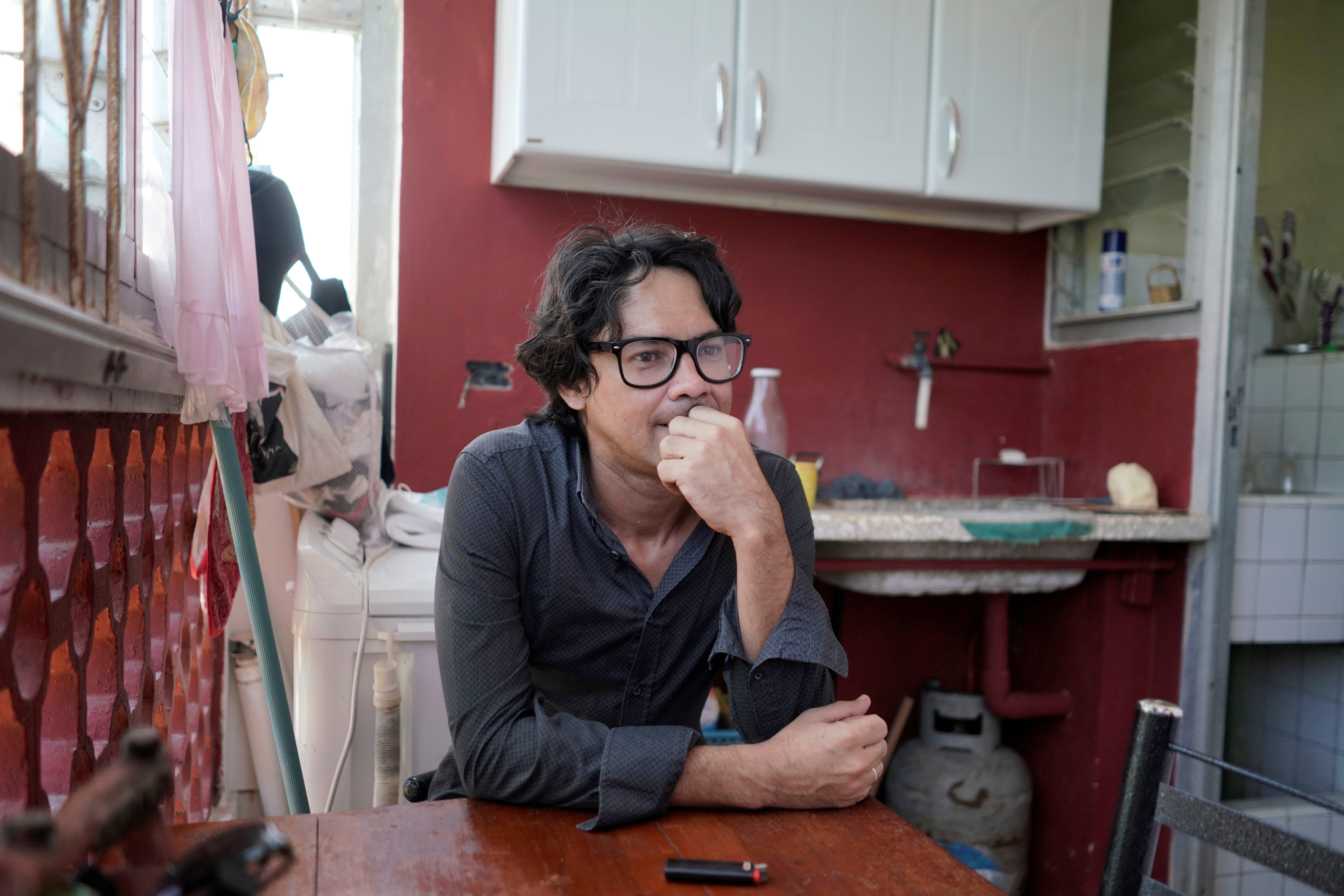 Actor and playwright Yunior Garcia gives an interview in Havana