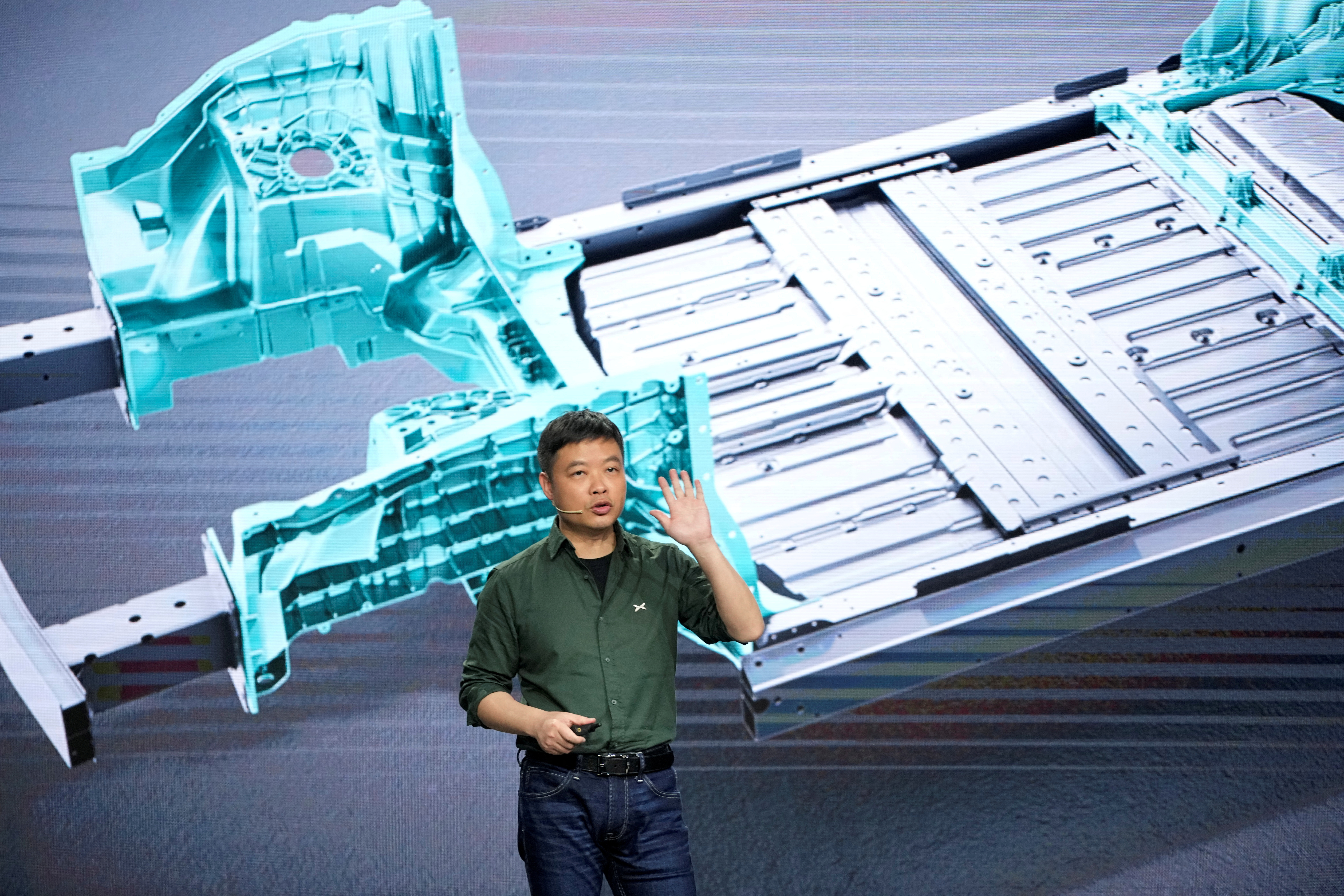 He Xiaopeng, CEO of XPeng Motors, holds a news conference ahead of the Shanghai Auto Show