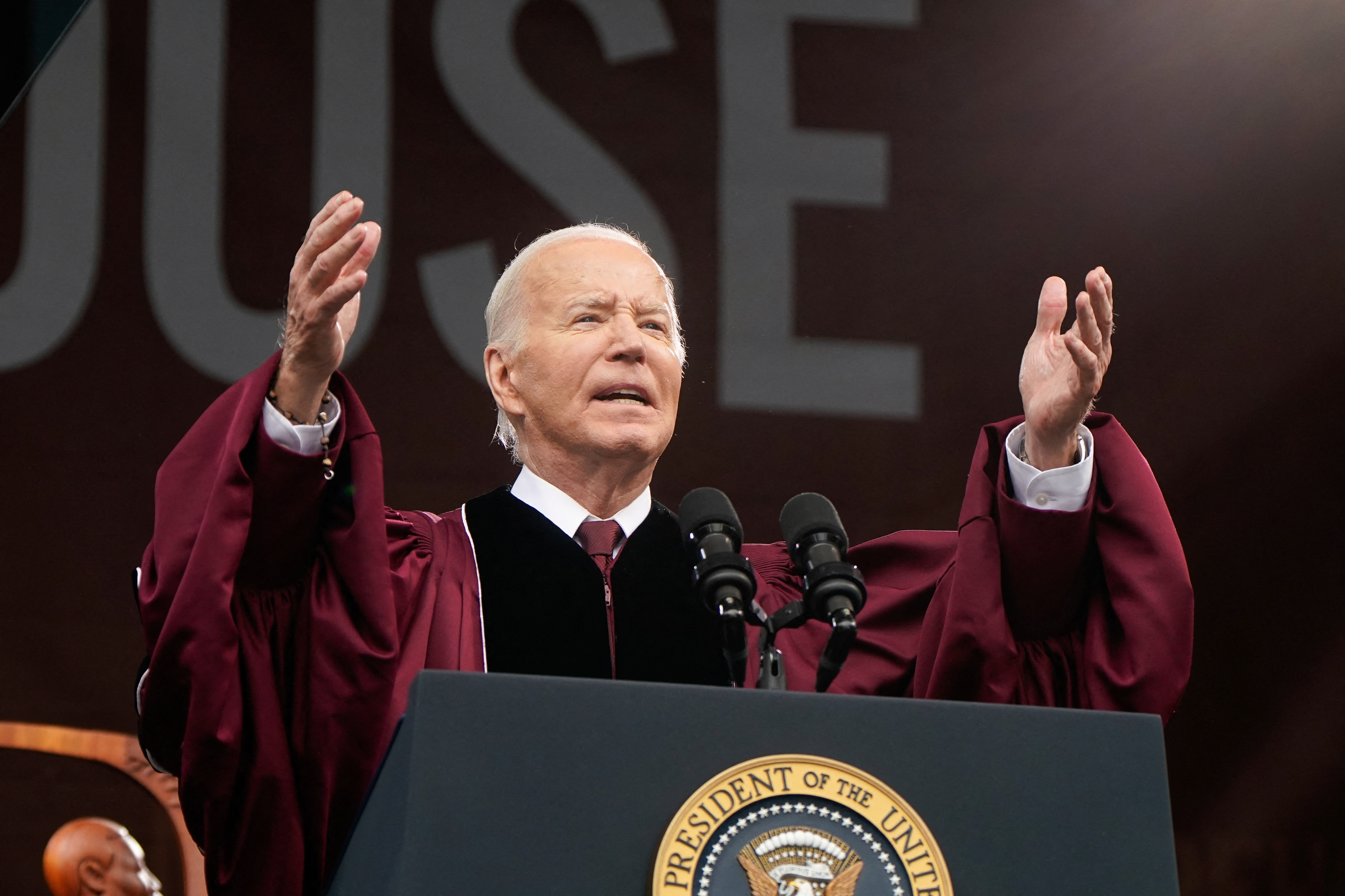 U.S. President Biden addresses Morehouse College graduates during a commencement ceremony in Atlanta