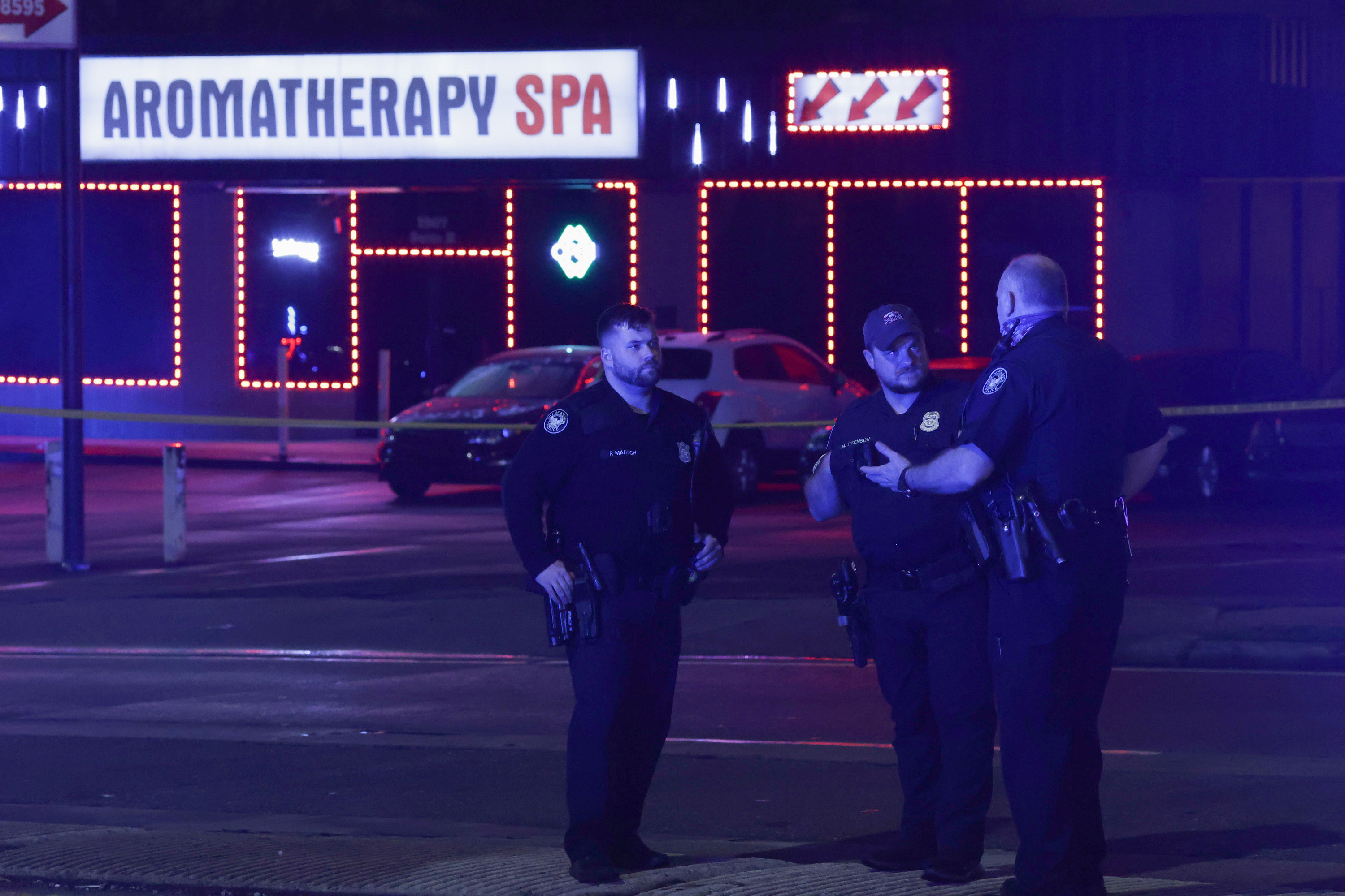 City of Atlanta police officers are seen outside of Gold Spa after deadly shootings in the Atlanta area