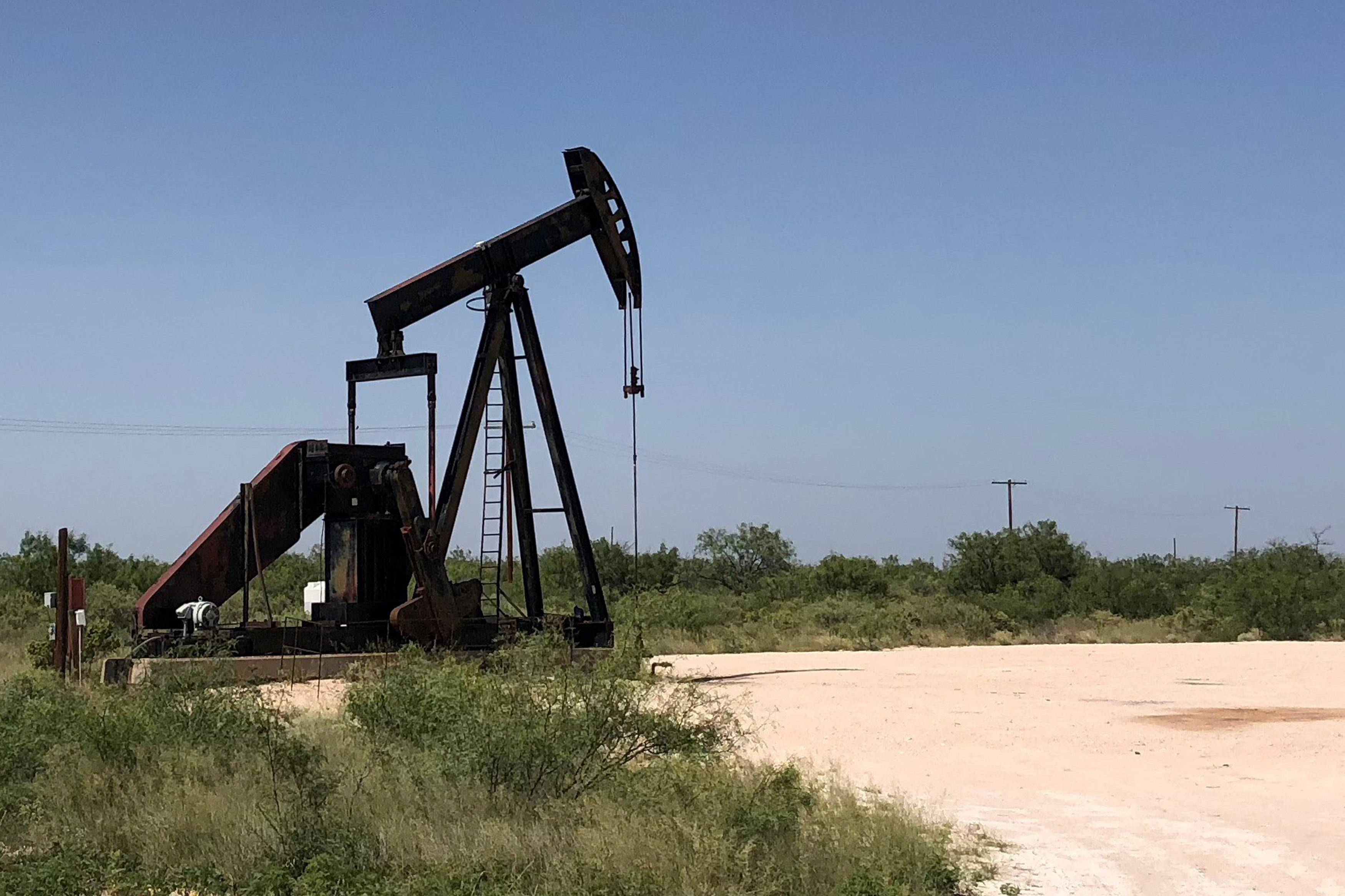 A pumpjack is shown outside Midland-Odessa area in the Permian basin in Texas