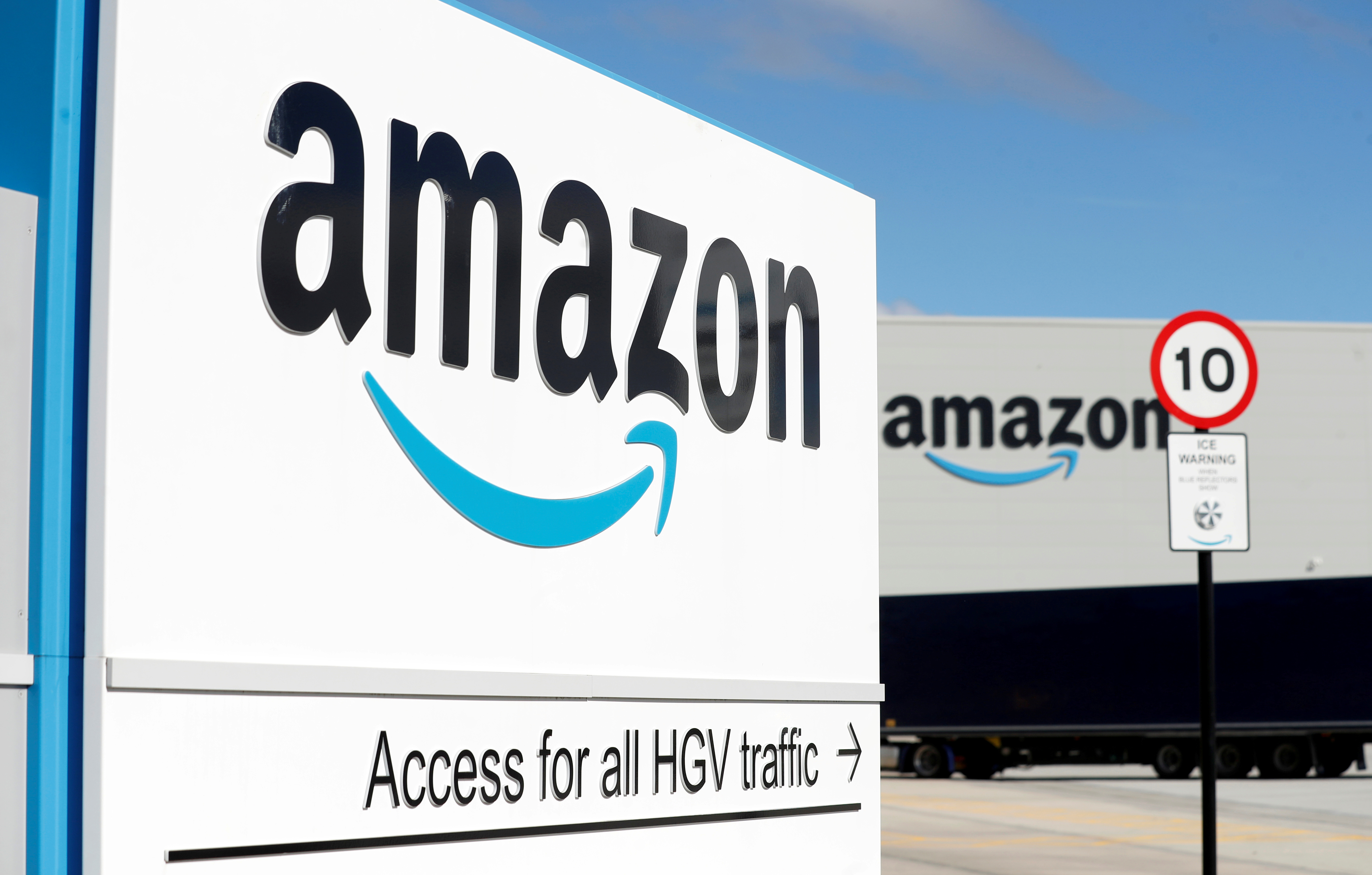 An Amazon logo is seen at its centre in Darlington