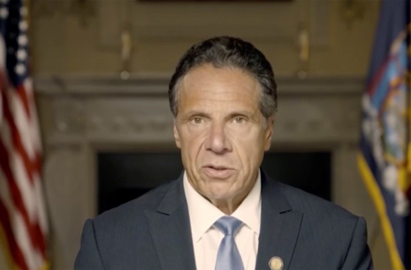 New York Governor Andrew Cuomo makes a statement in a pre-recorded video