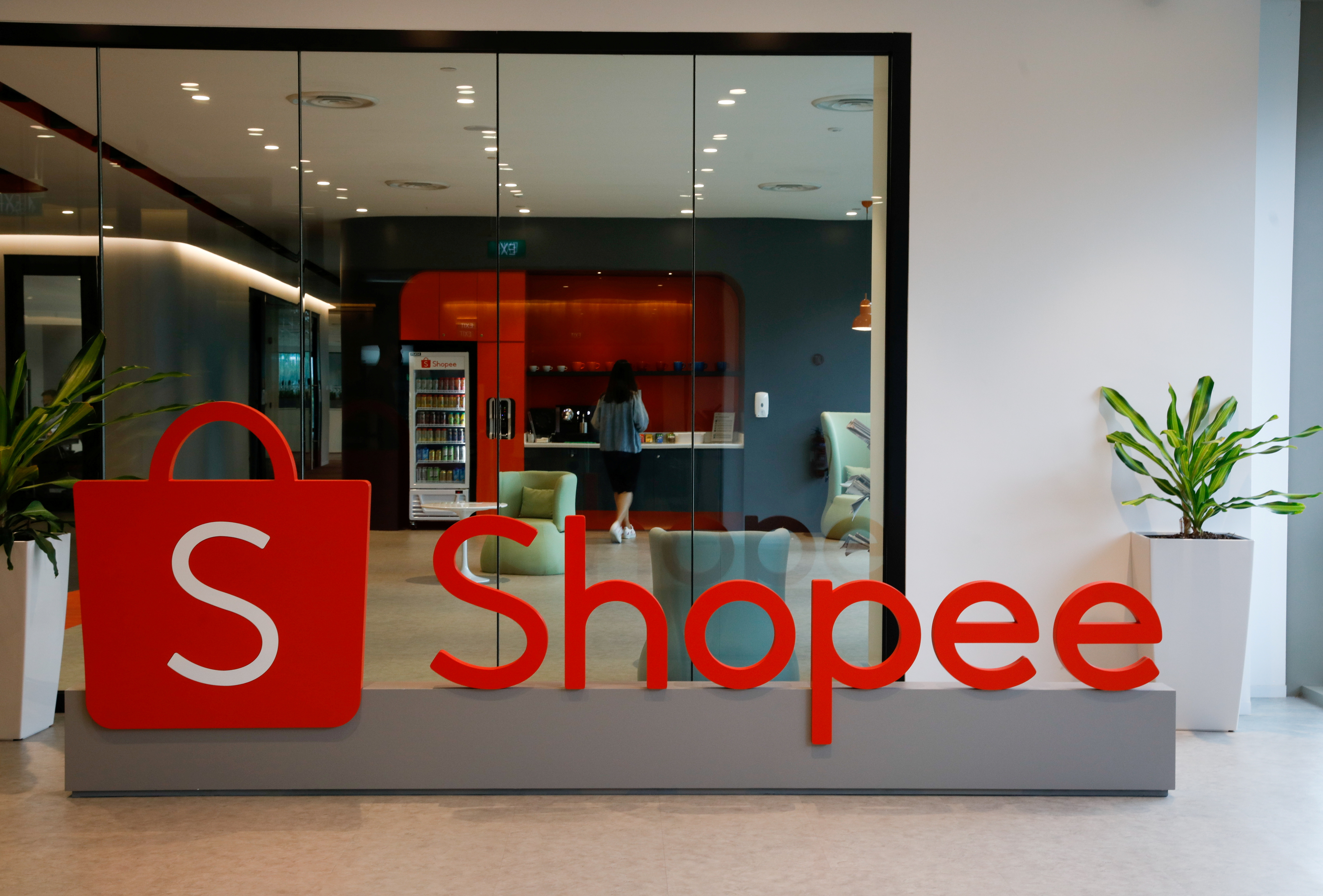 A signof Shopee is pictured at its office in Singapore