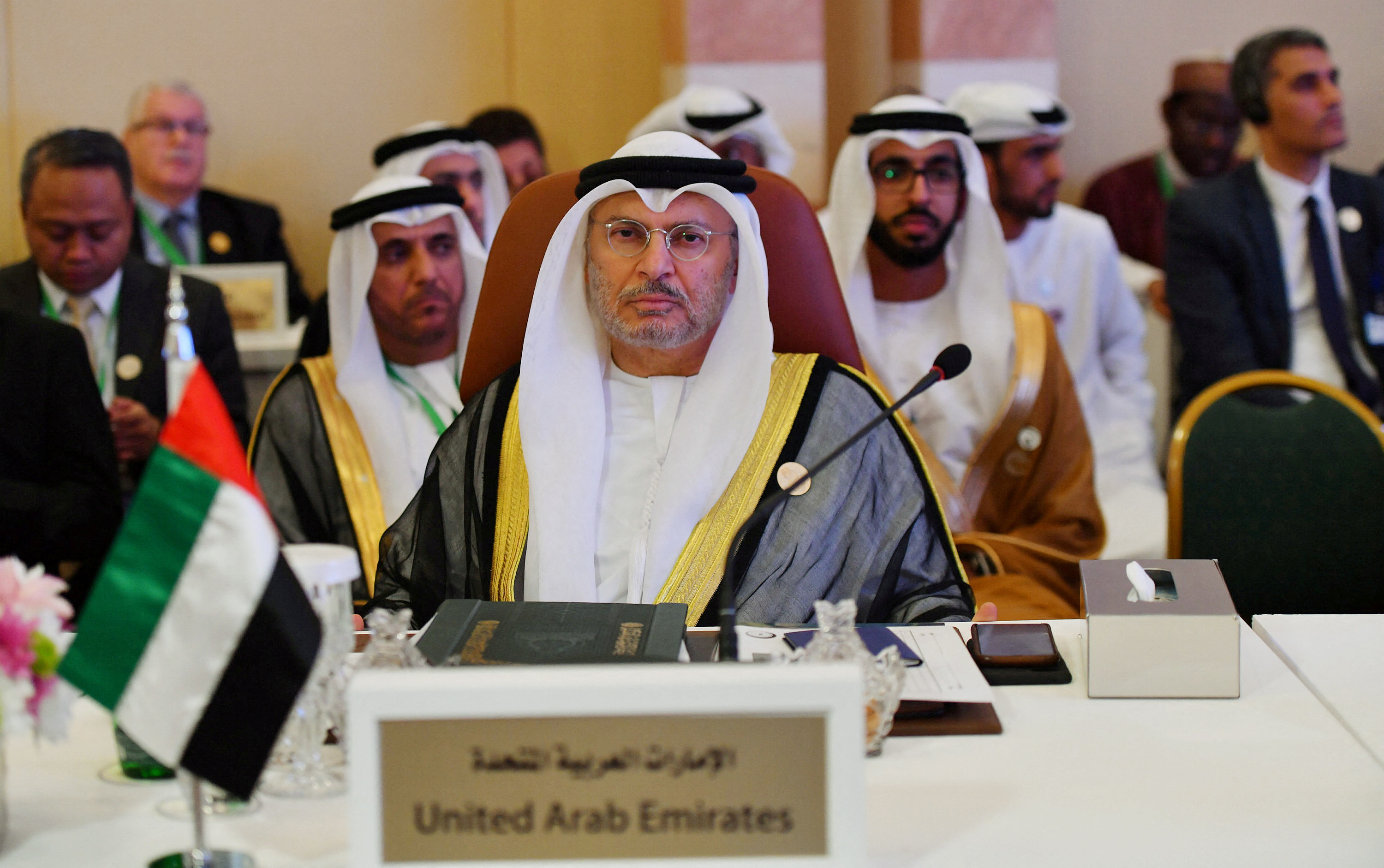 UAE Minister of State for Foreign Affairs Anwar Gargash is seen during preparatory meeting for the GCC, Arab and Islamic summits in Jeddah