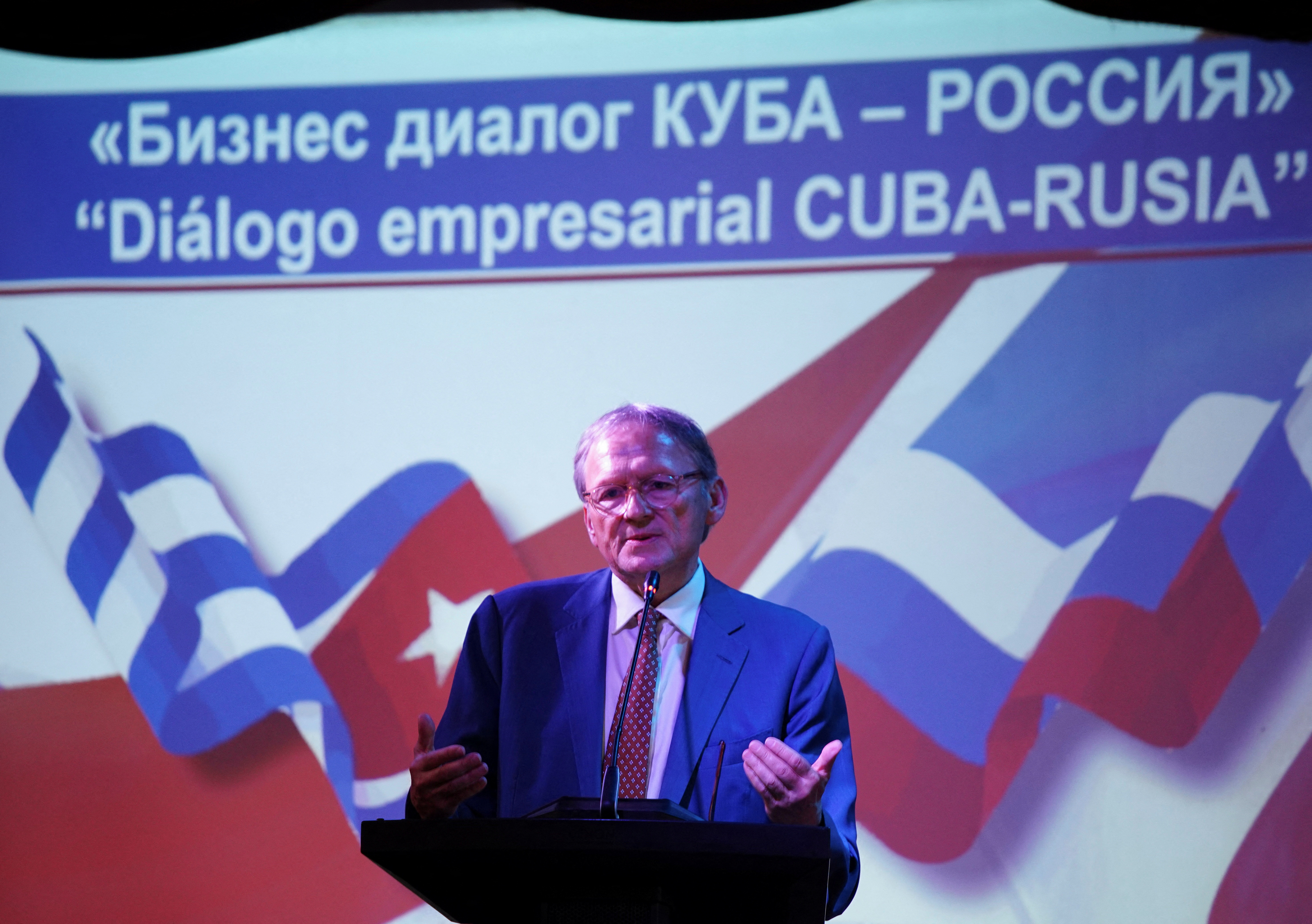 Boris Titov, head of the Russian delegation of the Cuban-Russian Business Committee speaks in Havana