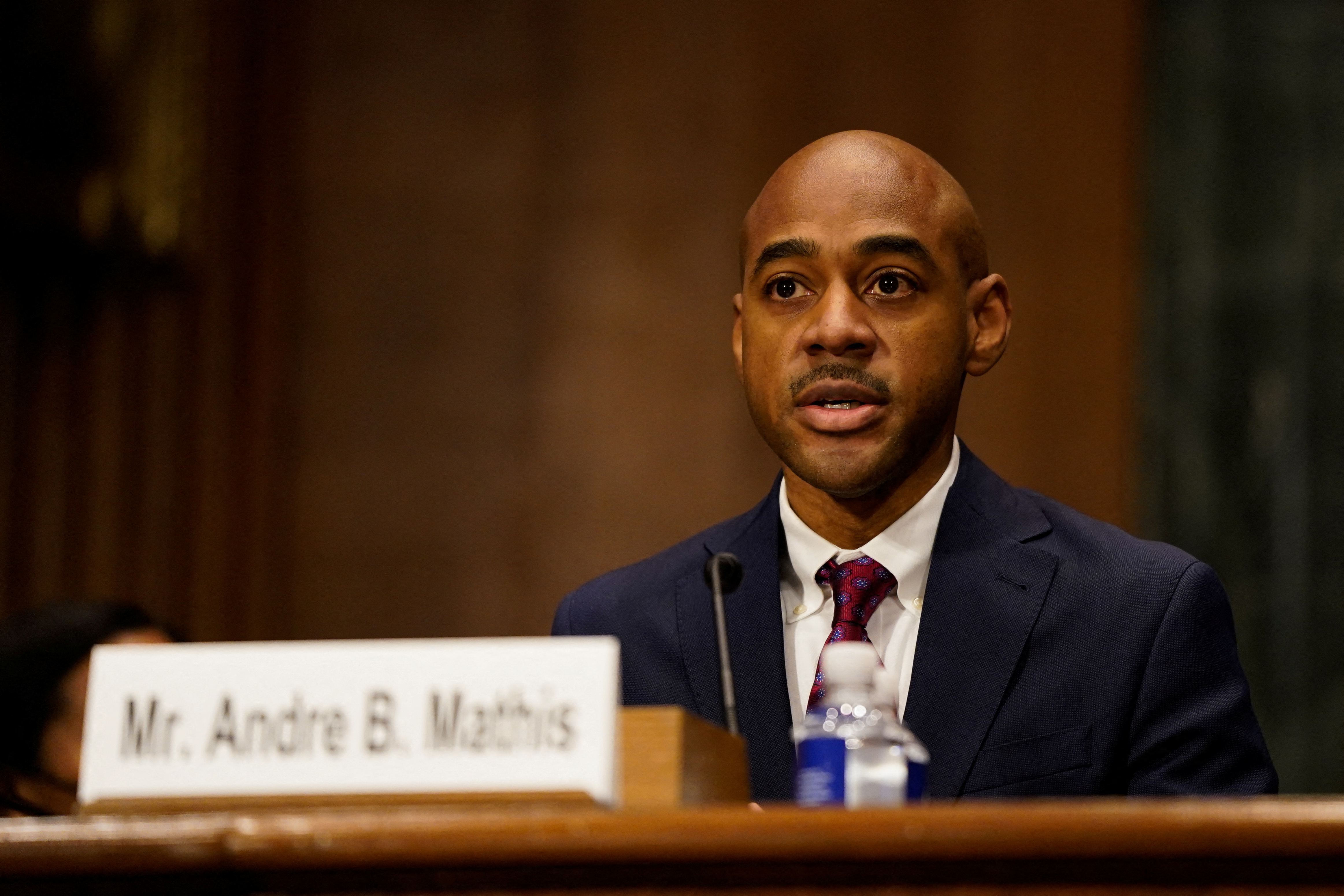 Andre Mathis, a nominee to the 6th U.S. Circuit Court of Appeals, testifies during a U.S. Senate Judiciary Committee hearing on Capitol Hill in Washington, U.S., January 12, 2022. REUTERS/Elizabeth Frantz