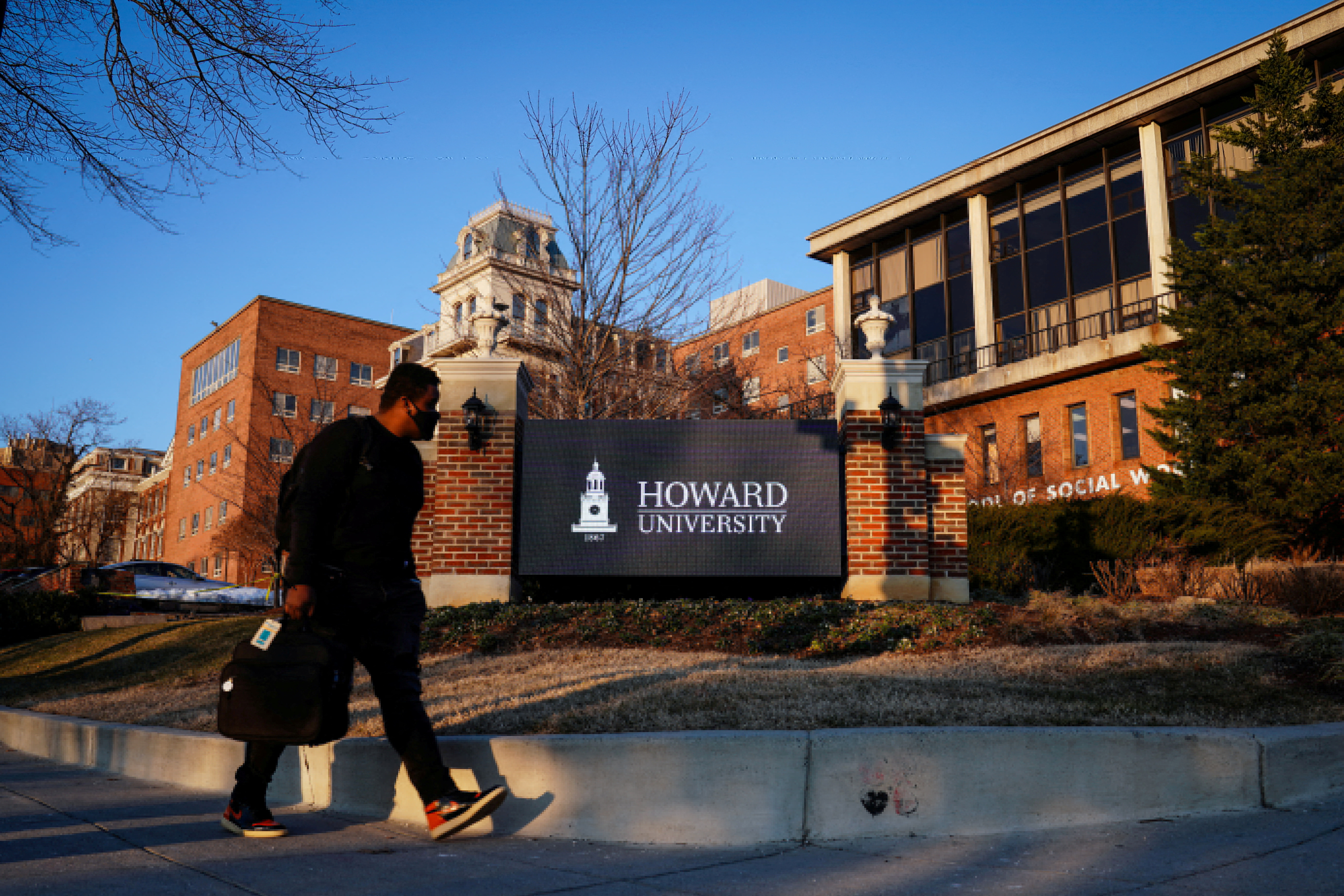 A student walks on the campus of Howard University in Washington