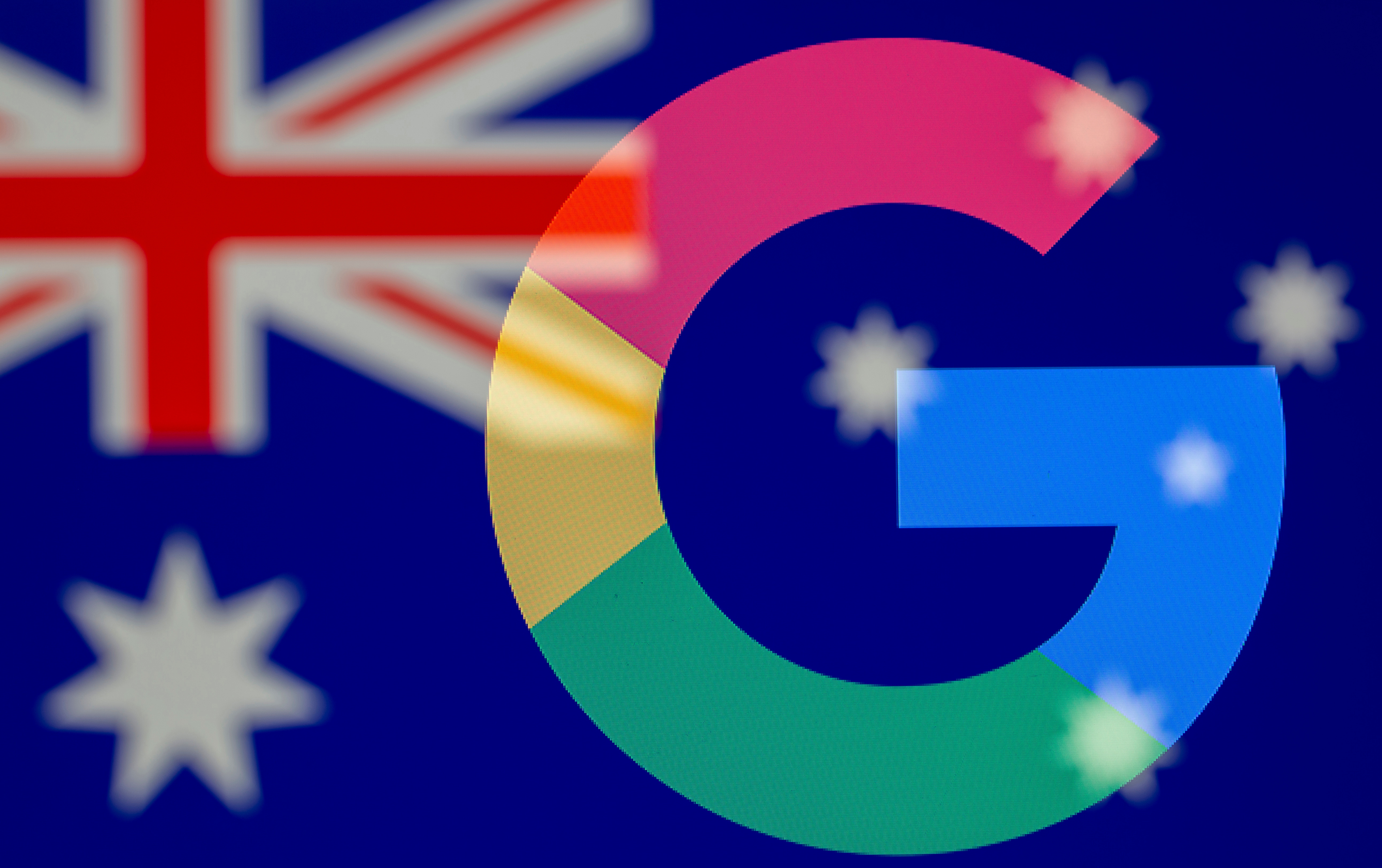 Google logo and Australian flag are displayed in this illustration taken
