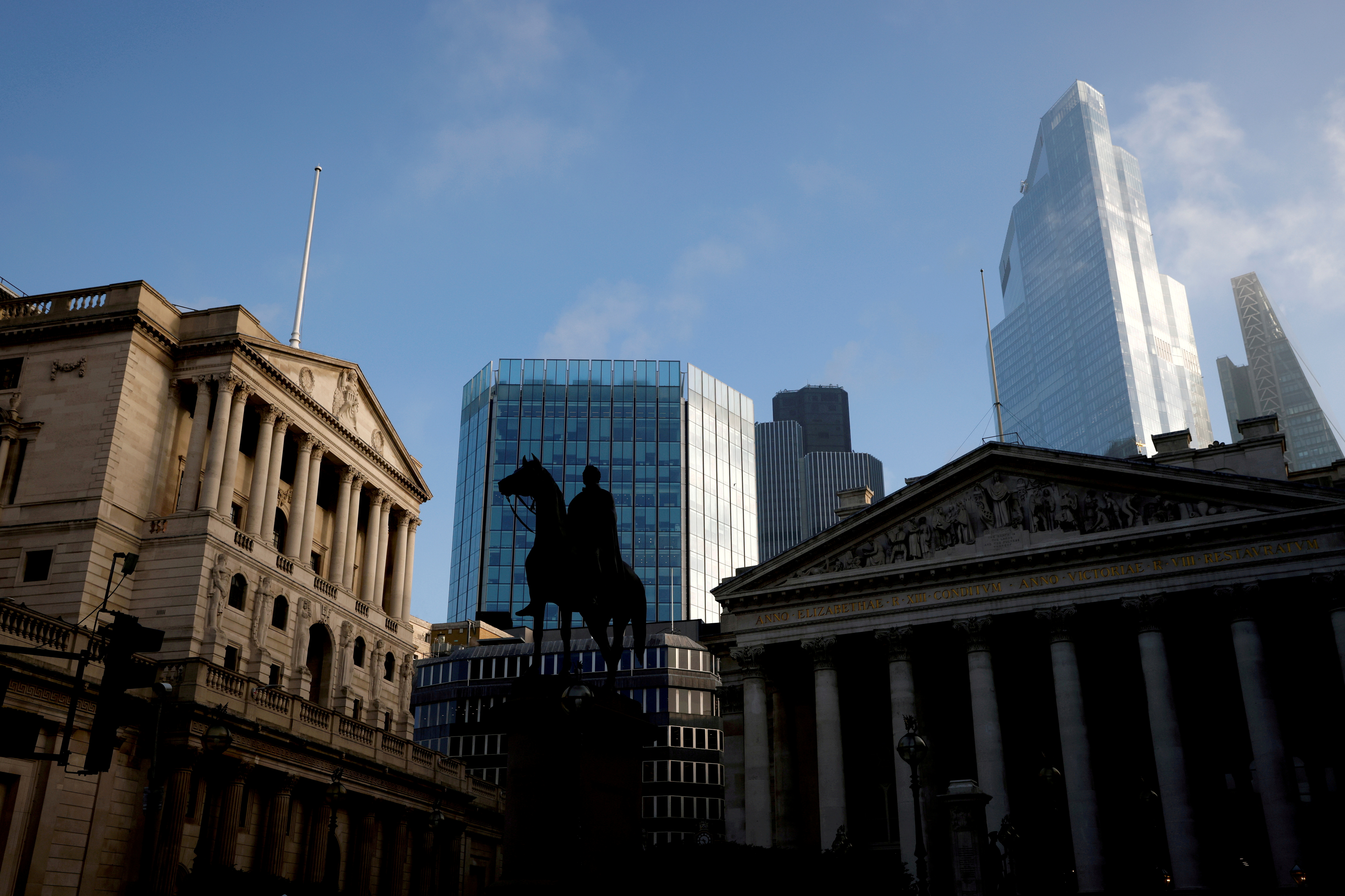 A view of The Bank of England and the City of London financial district in London, Britain