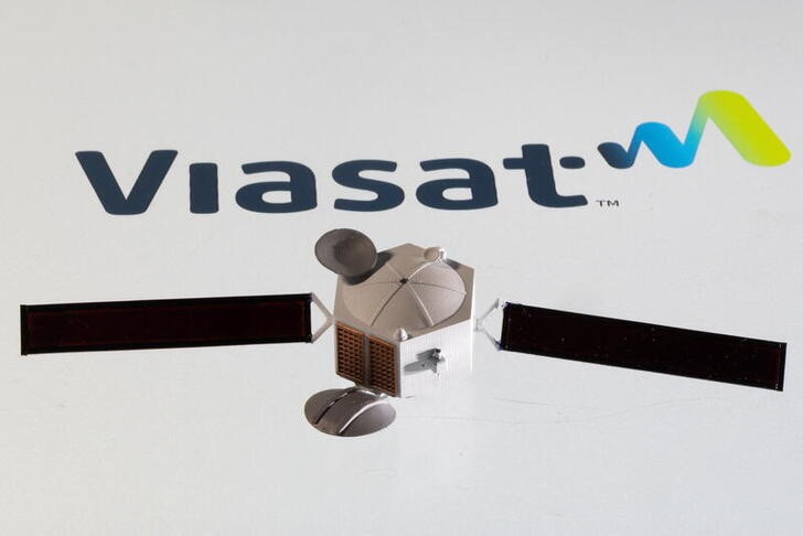 Picture illustration of Viasat logo and satellite model