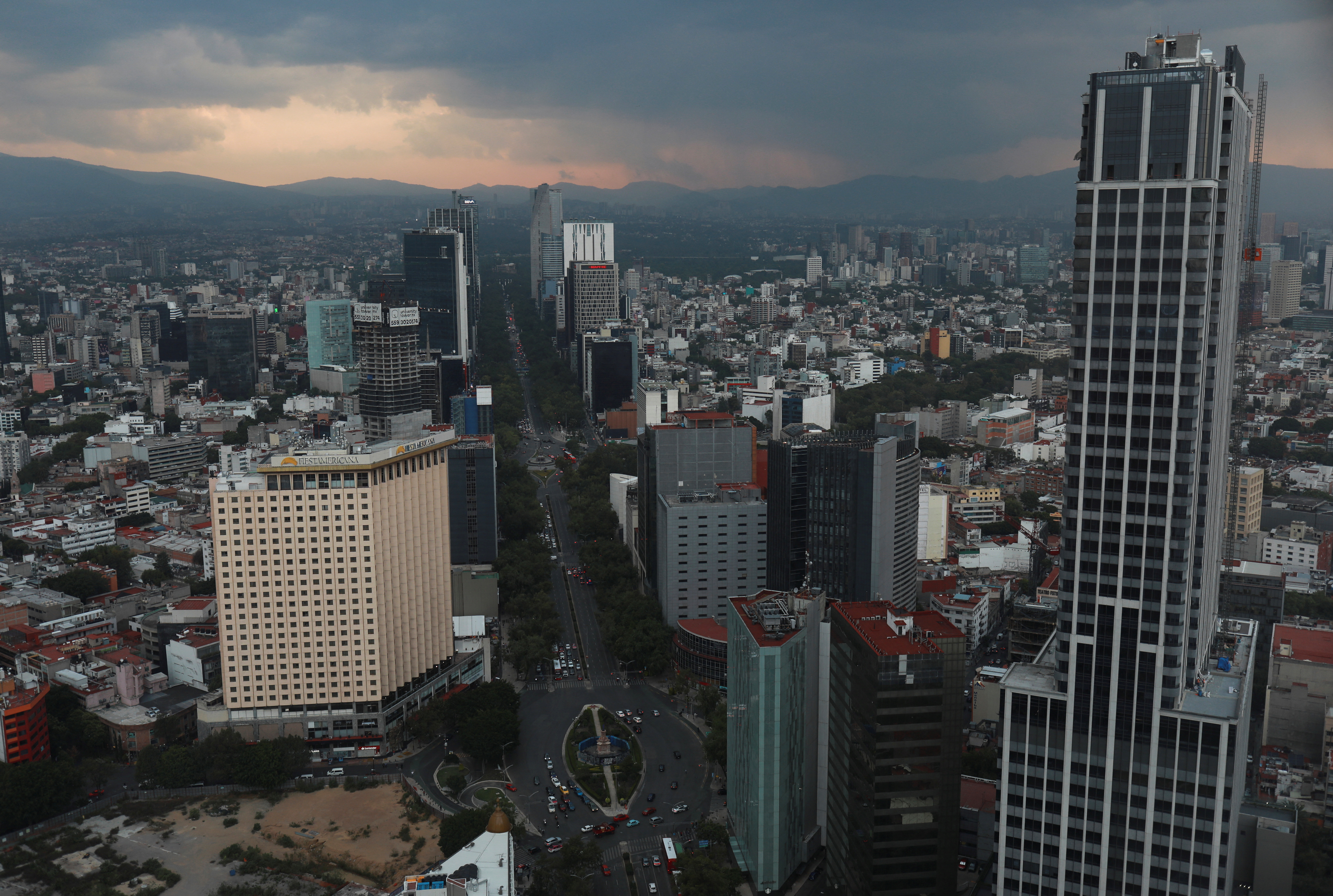 A general view shows cars along Reforma Avenue in Mexico City