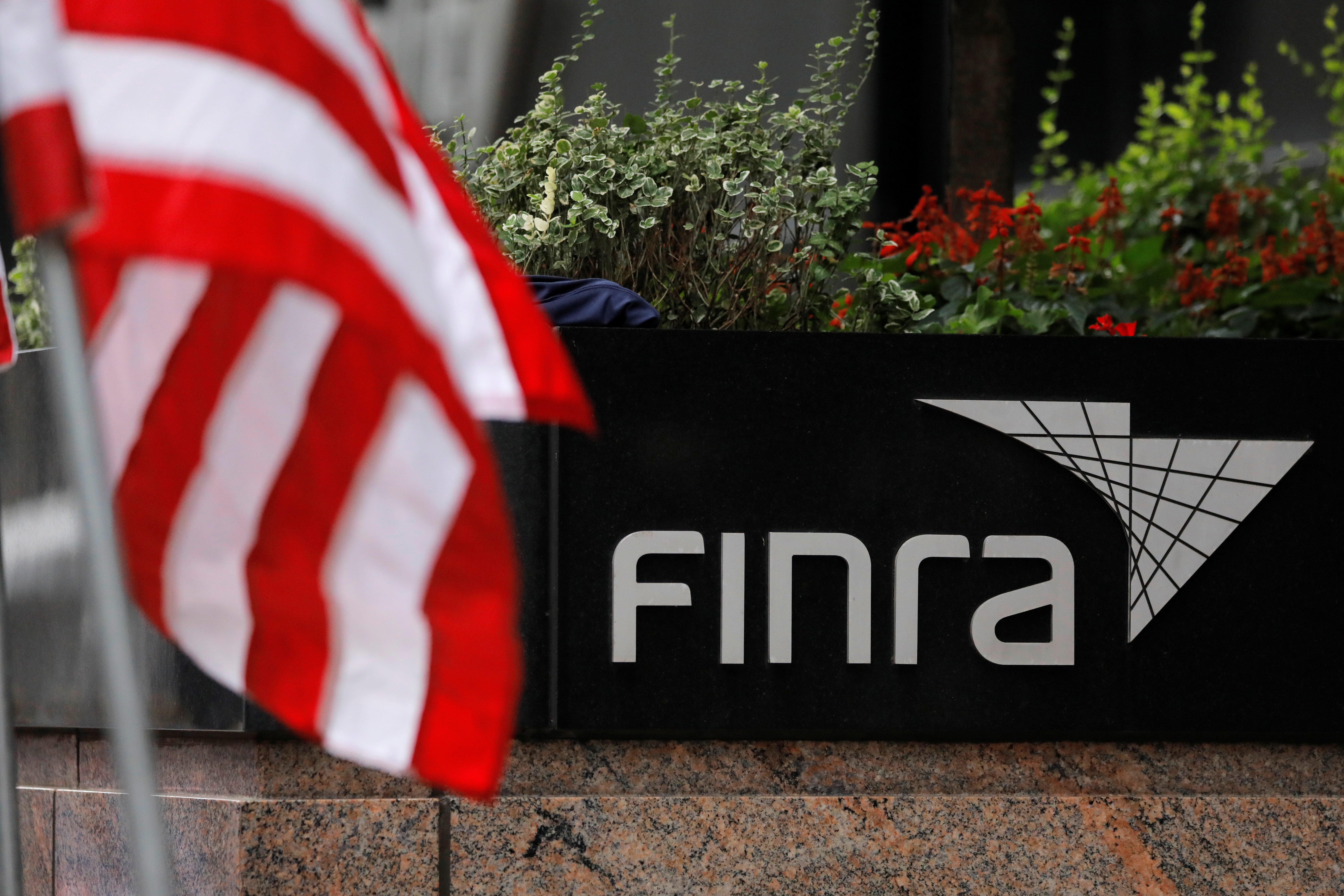 Signage is seen outside of the Financial Industry Regulatory Authority (FINRA) offices in Manhattan, New York City