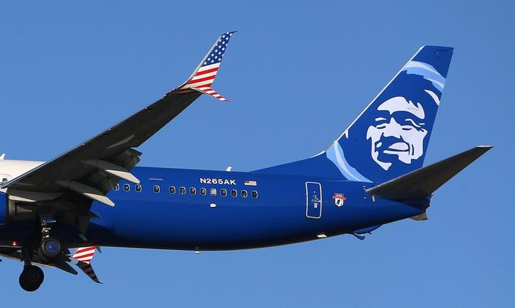An Alaska Airlines airplane prepares to land at Vancouver's international airport in Richmond