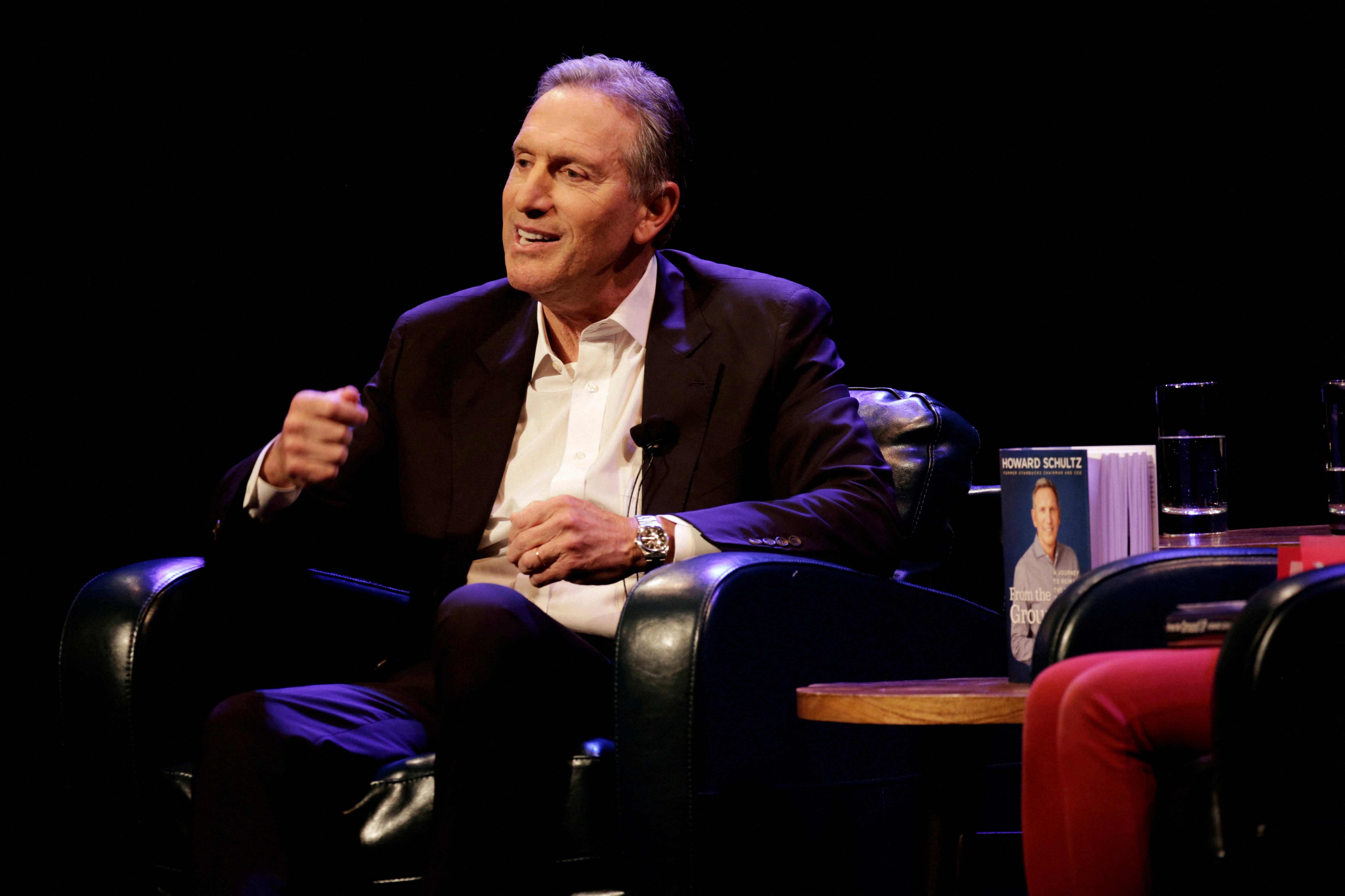 Former Starbucks CEO Howard Schultz speaks during his book tour in Seattle Washington