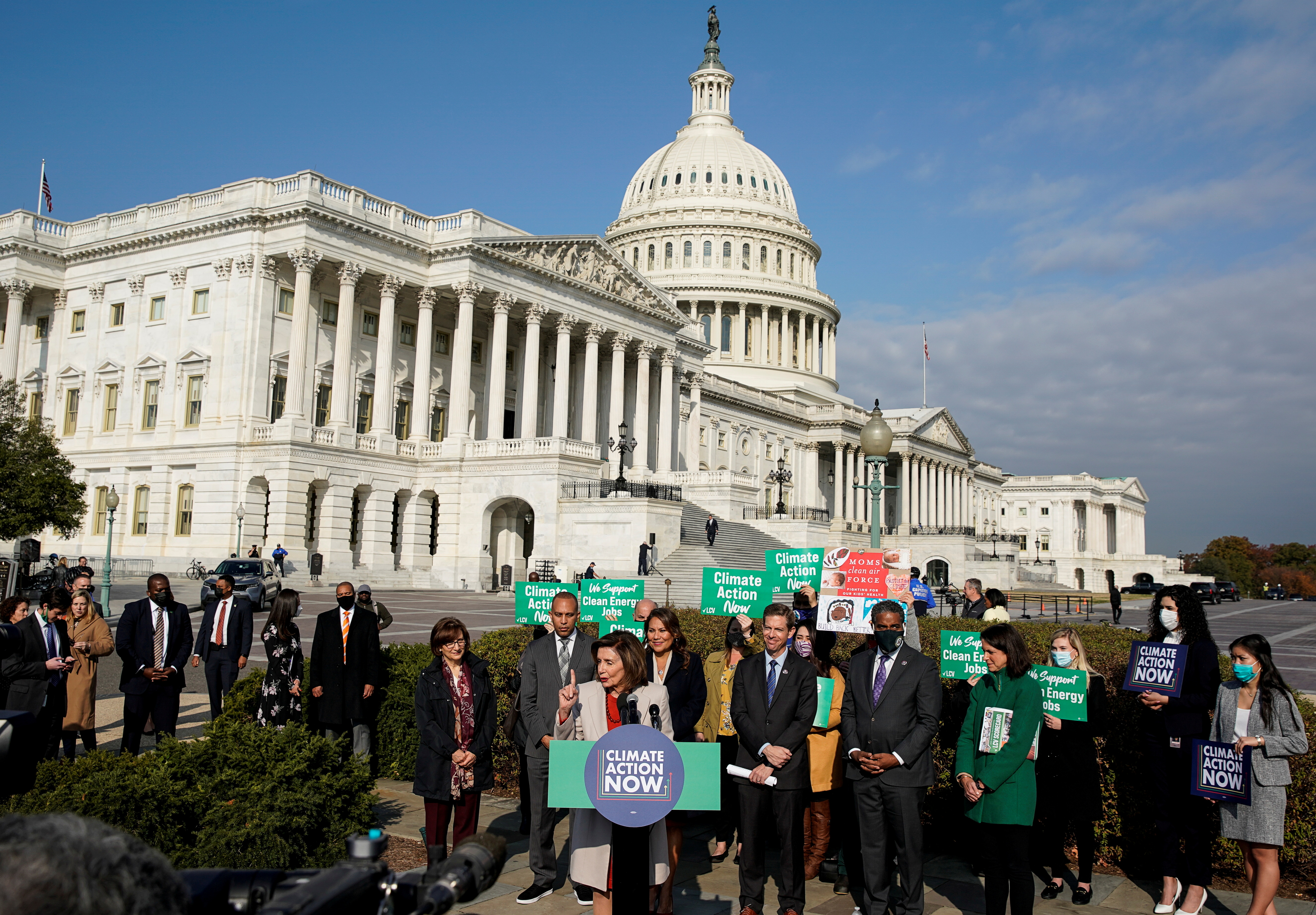 Congressional Democrats tout 'Build Back Better Act' and climate investments during a Capitol Hill news conference in Washington