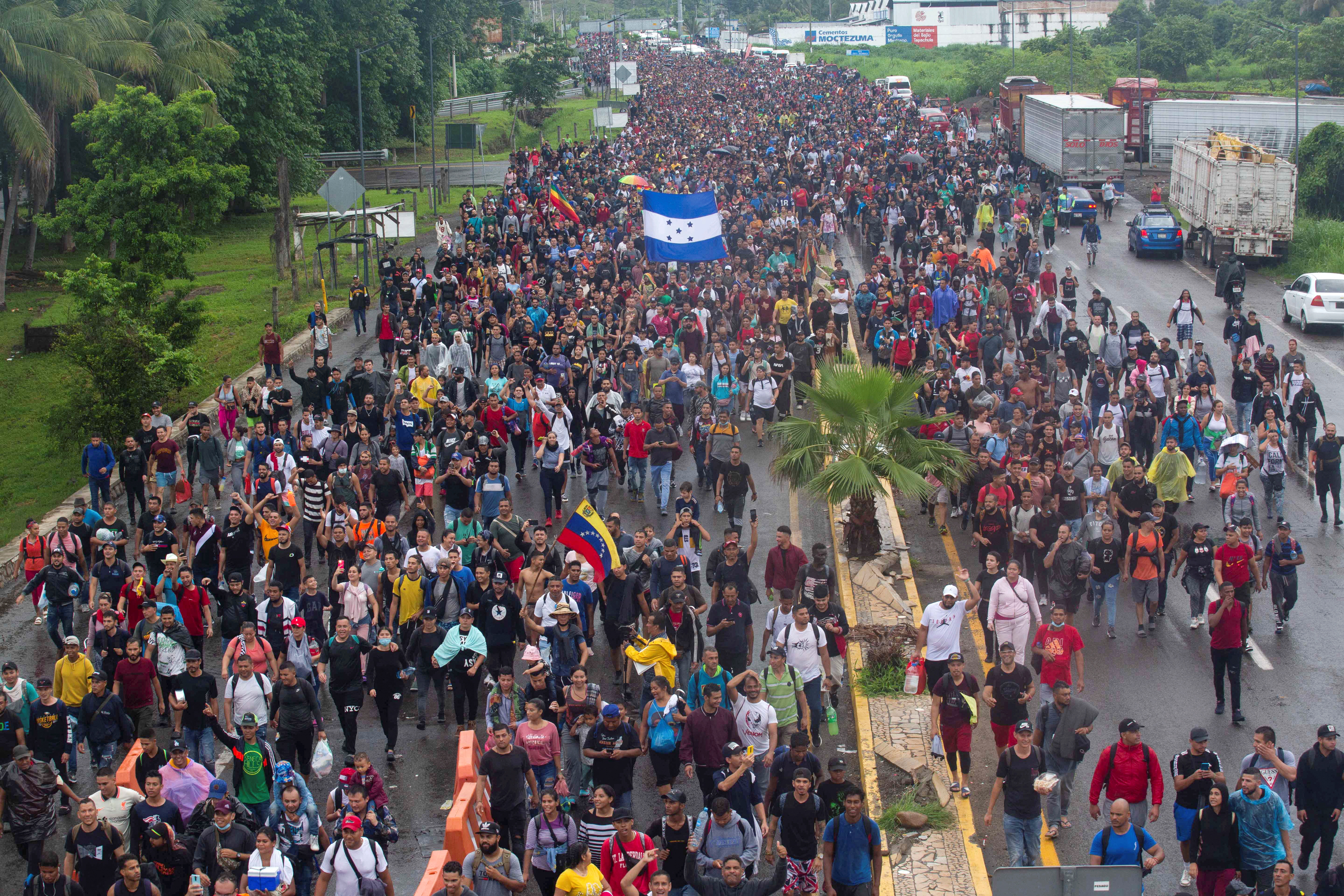 Migrants take part in a new U.S.-bound caravan in southern Mexico