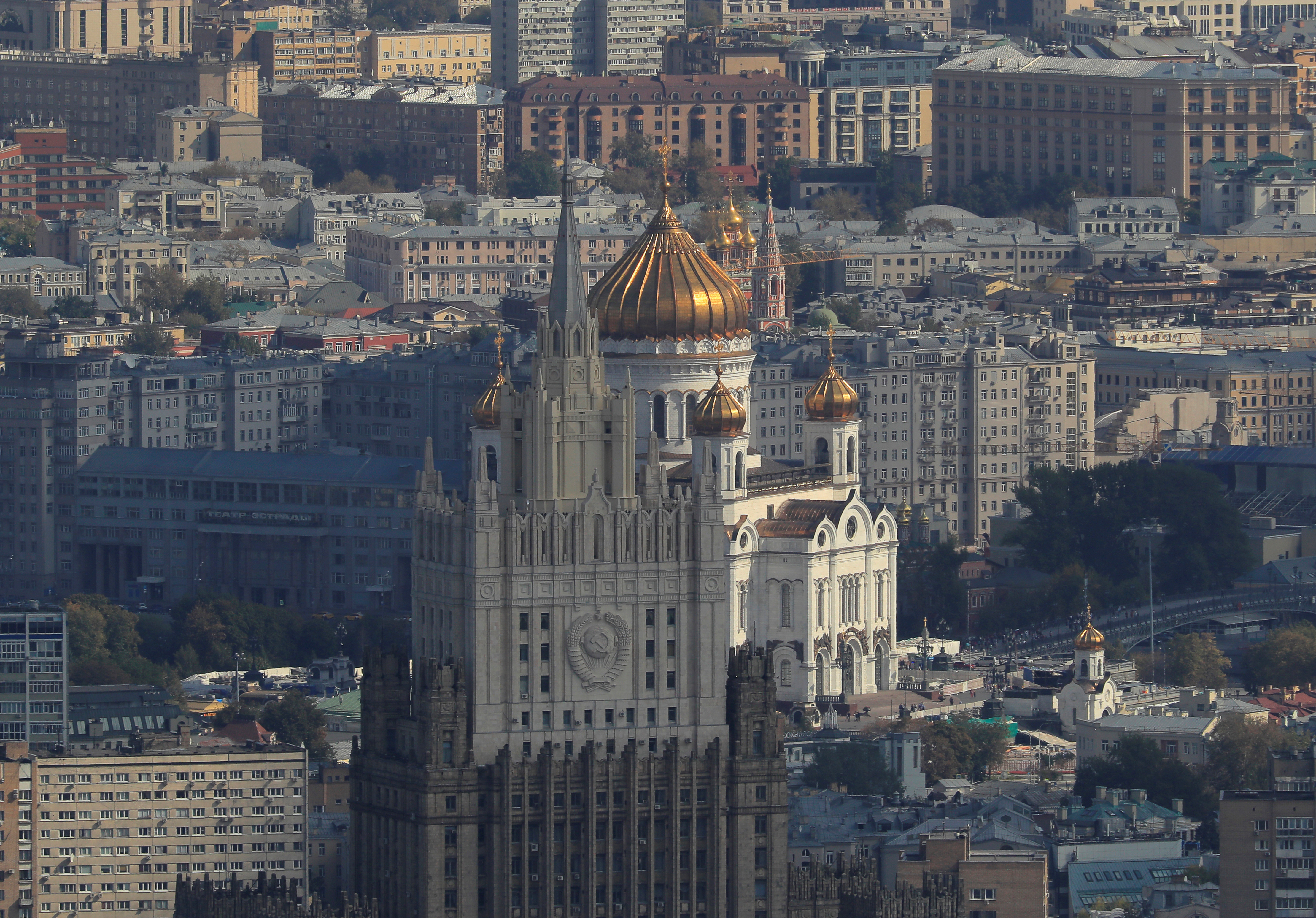 A view shows a building of Russia's Ministry of Foreign Affairs and the Christ The Savior cathedral in Moscow