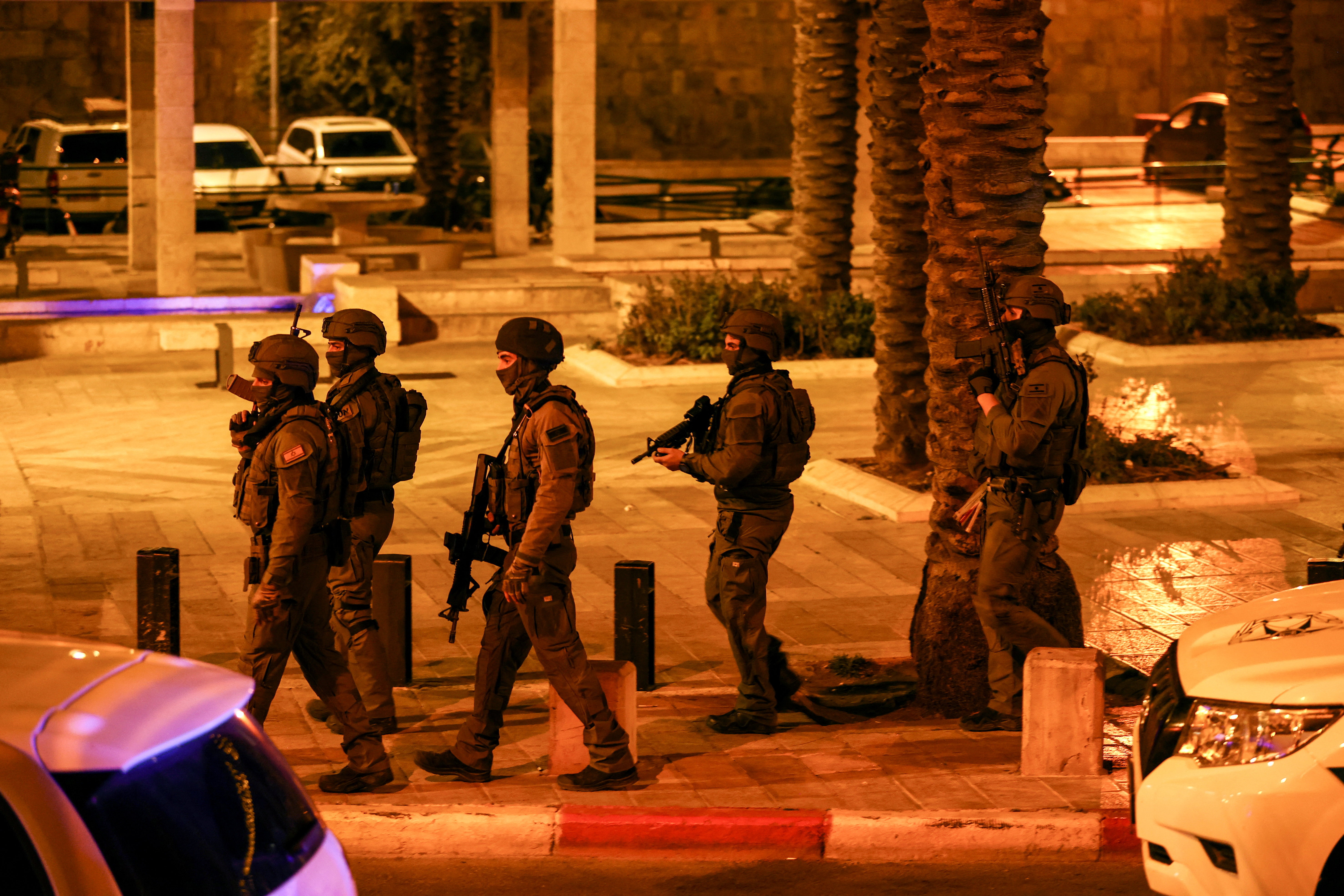 Israeli soldiers secure the area around Damascus gate to Jerusalem's Old city following an incident by the gate