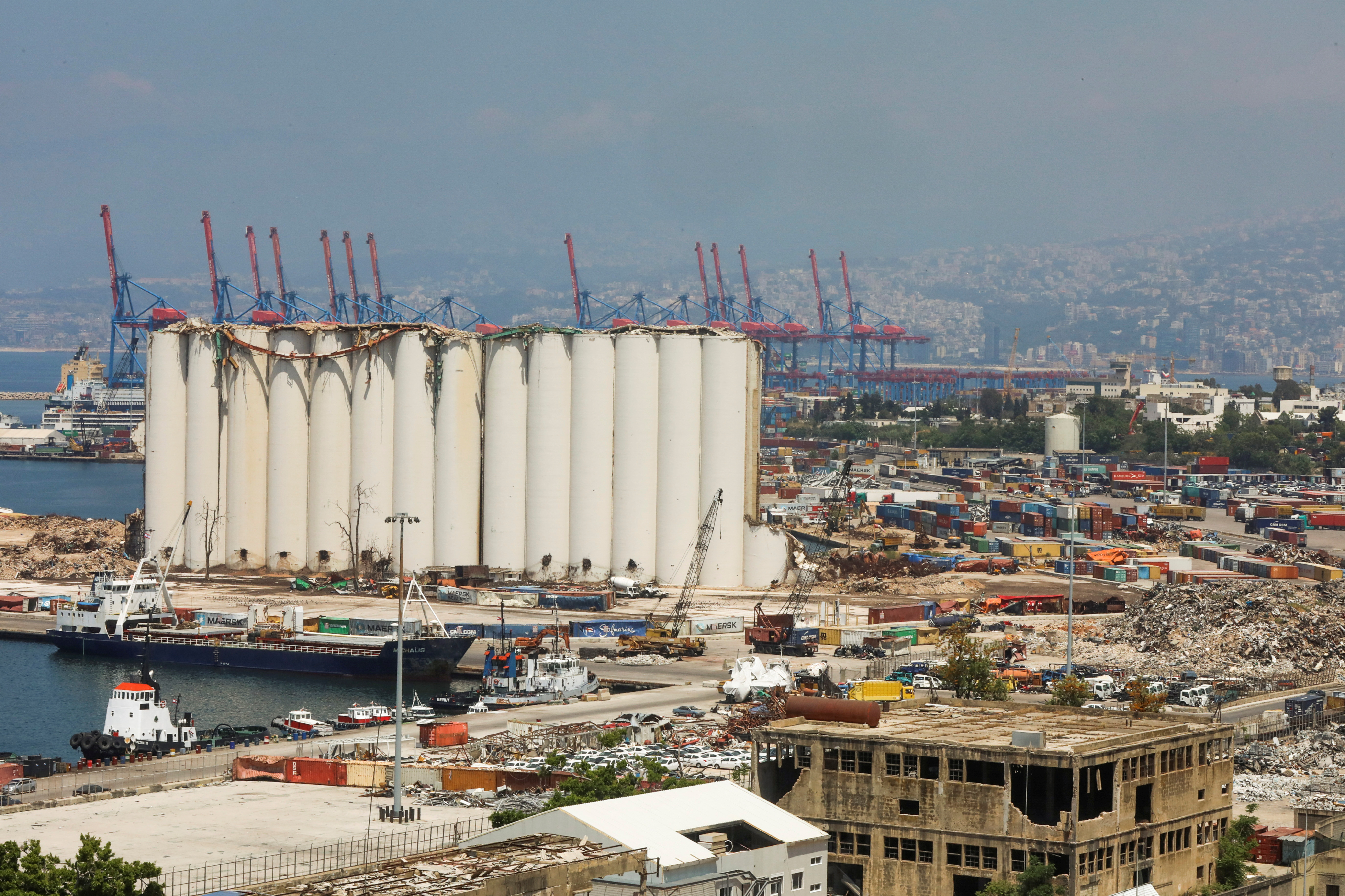 A general view shows the Beirut silos damaged in the August 2020 port blast