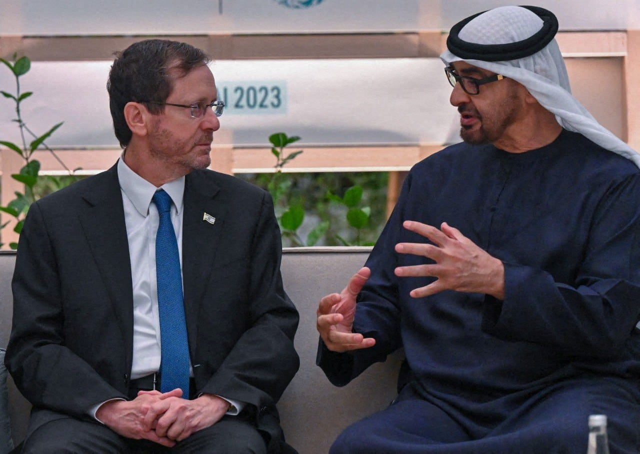 Israeli President Isaac Herzog meets with President of the United Arab Emirates Sheikh Mohamed bin Zayed Al Nahyan at the World Climate Action Summit during the U.N.'s COP28 in Dubai