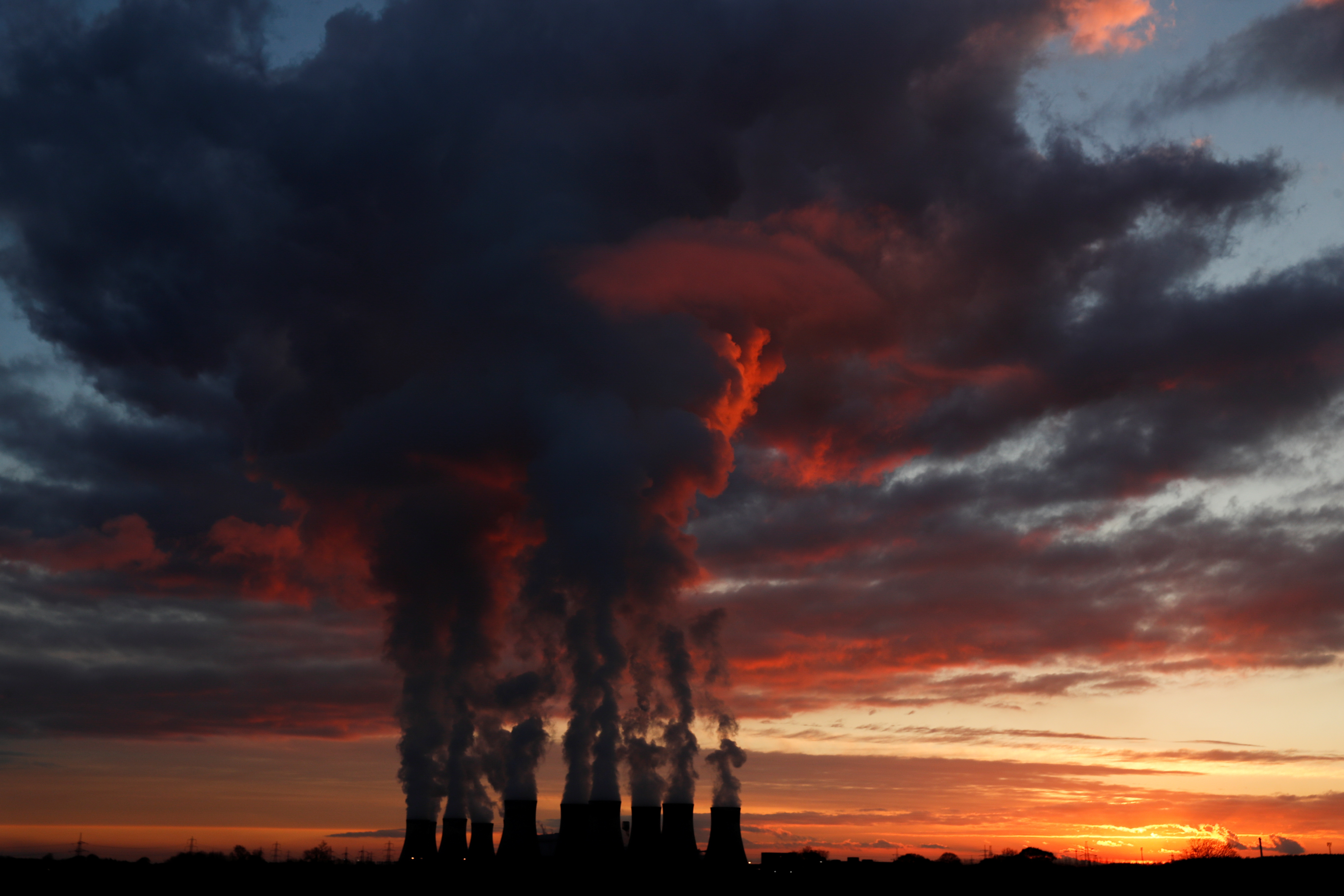 Sunset over Drax power station in North Yorkshire