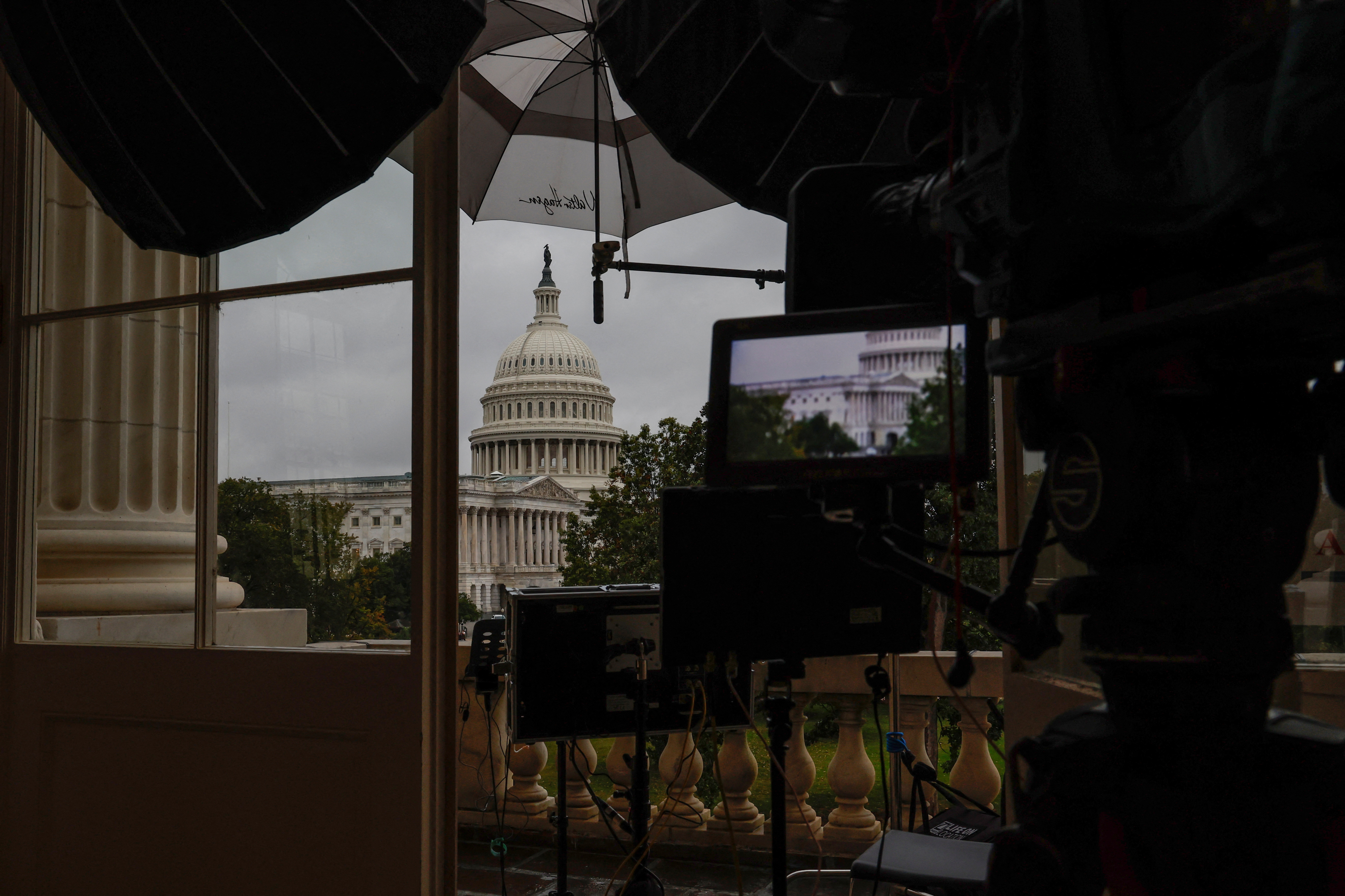 Rain falls on the U.S. Capitol in Washington