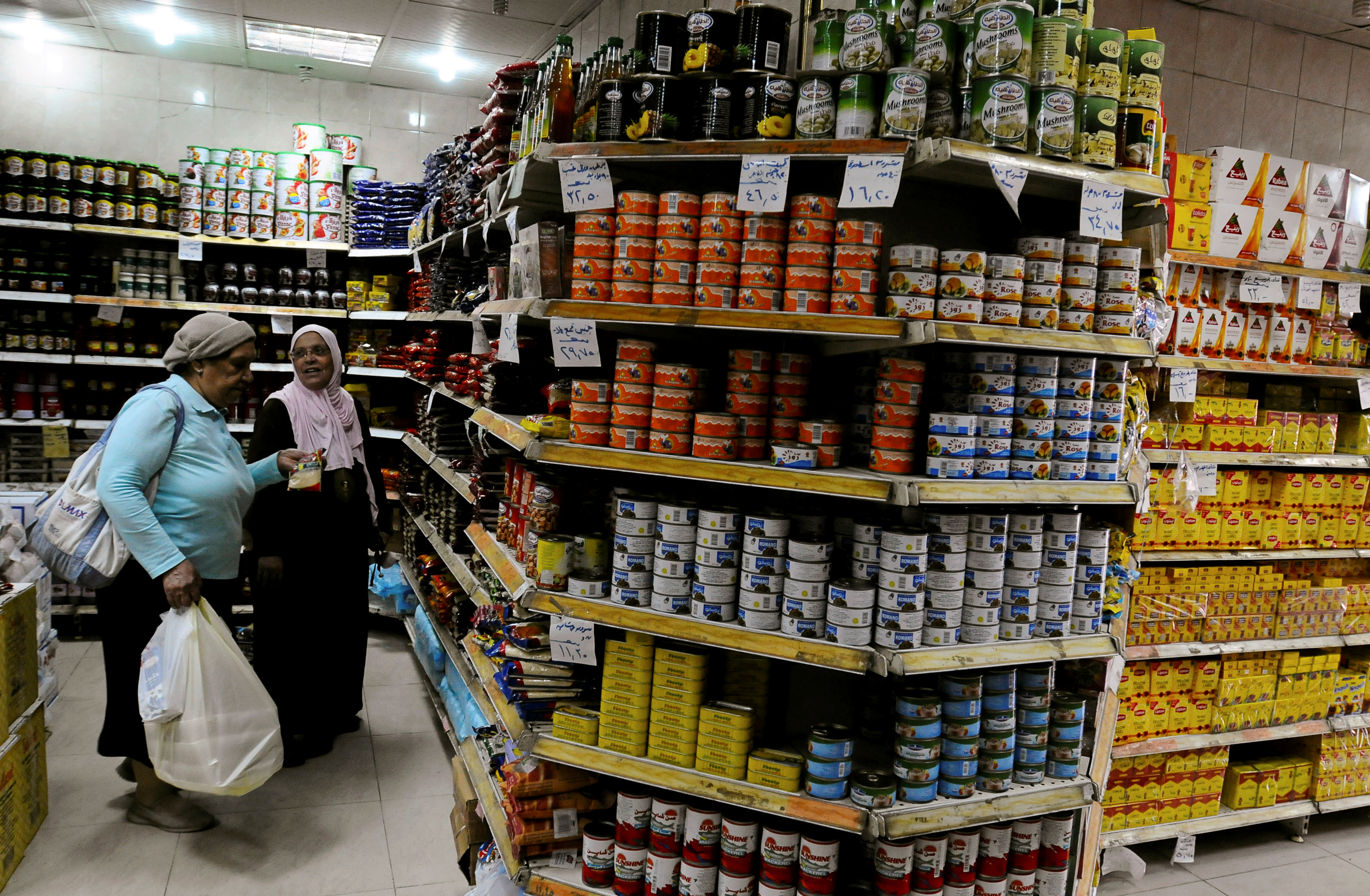 Two Egyptian women shopping in a supermarket in Cairo