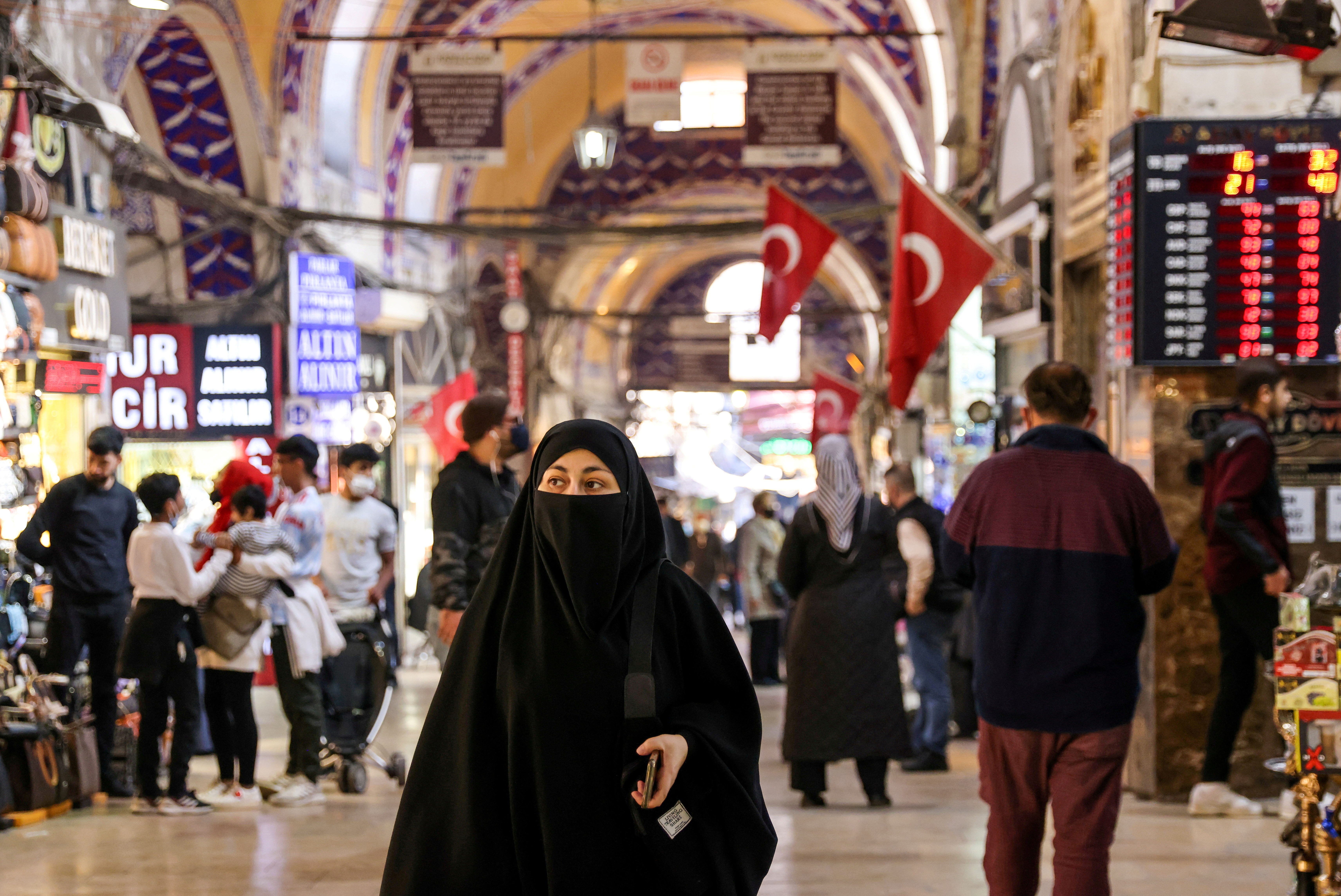 People shop in the Grand Bazaar in Istanbul