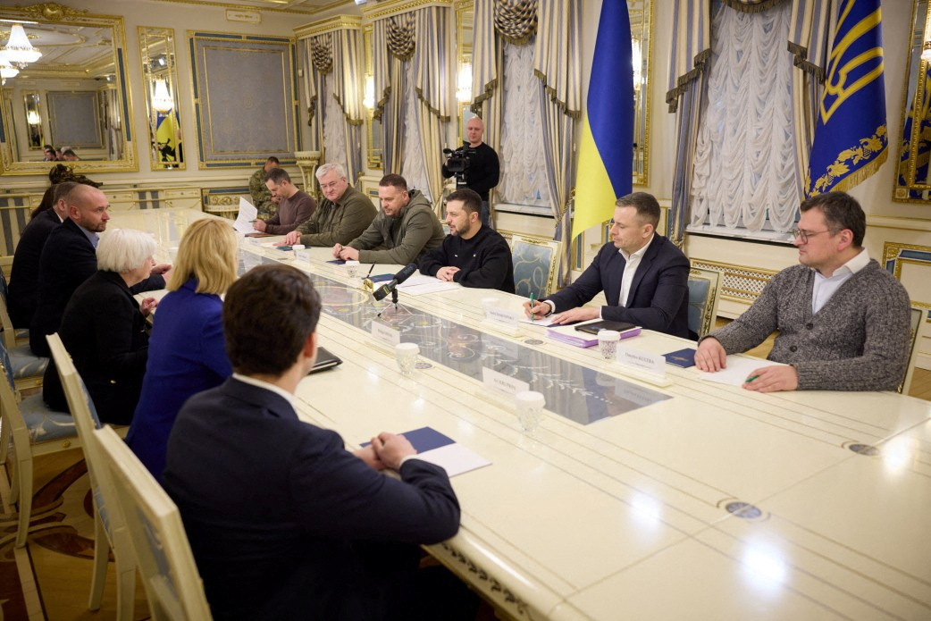 US Treasury Secretary Yellen attennds a meeting with Ukraine's President Zelenskiy in Kyiv