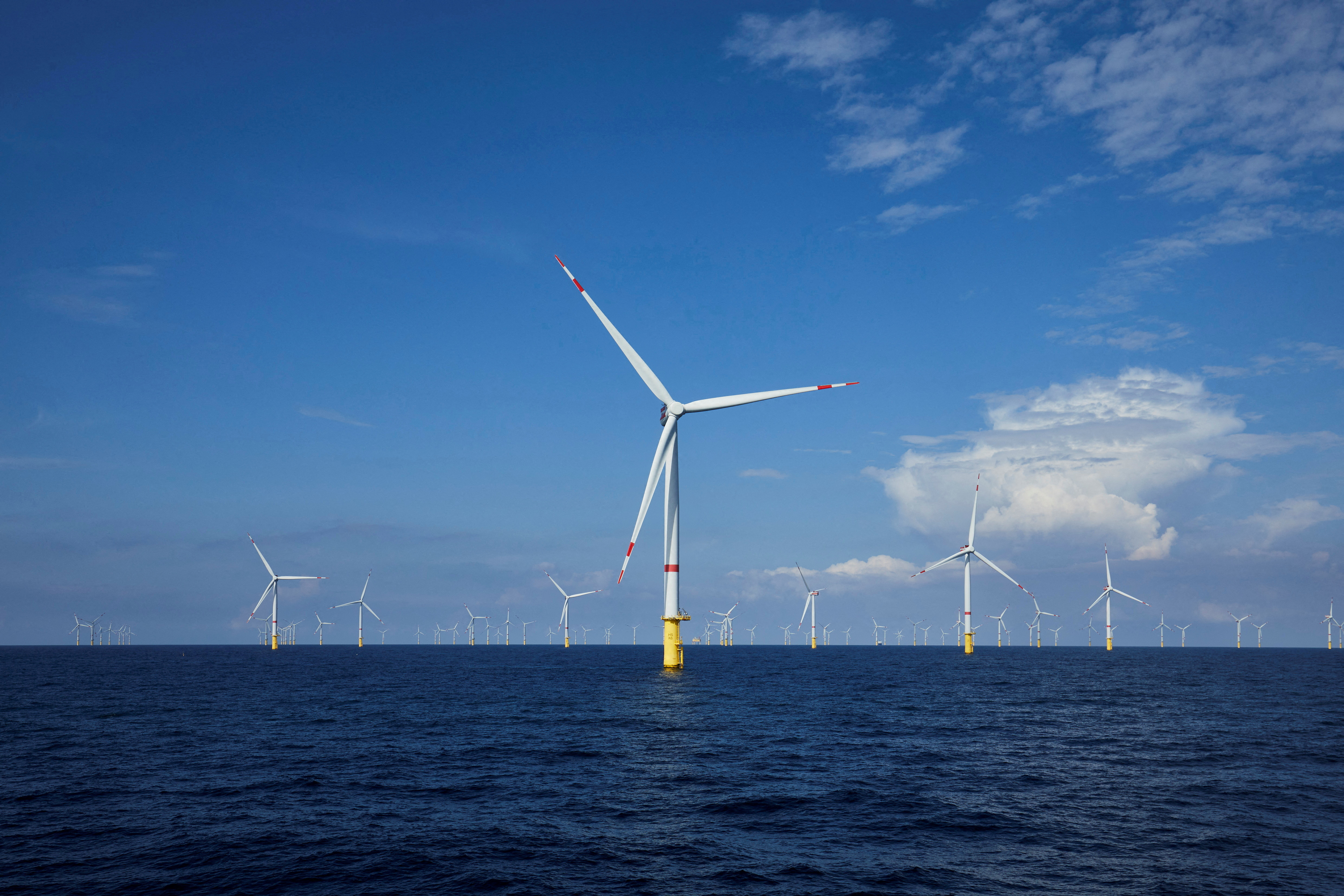 An offshore wind project in the German North Sea is seen in this handout image