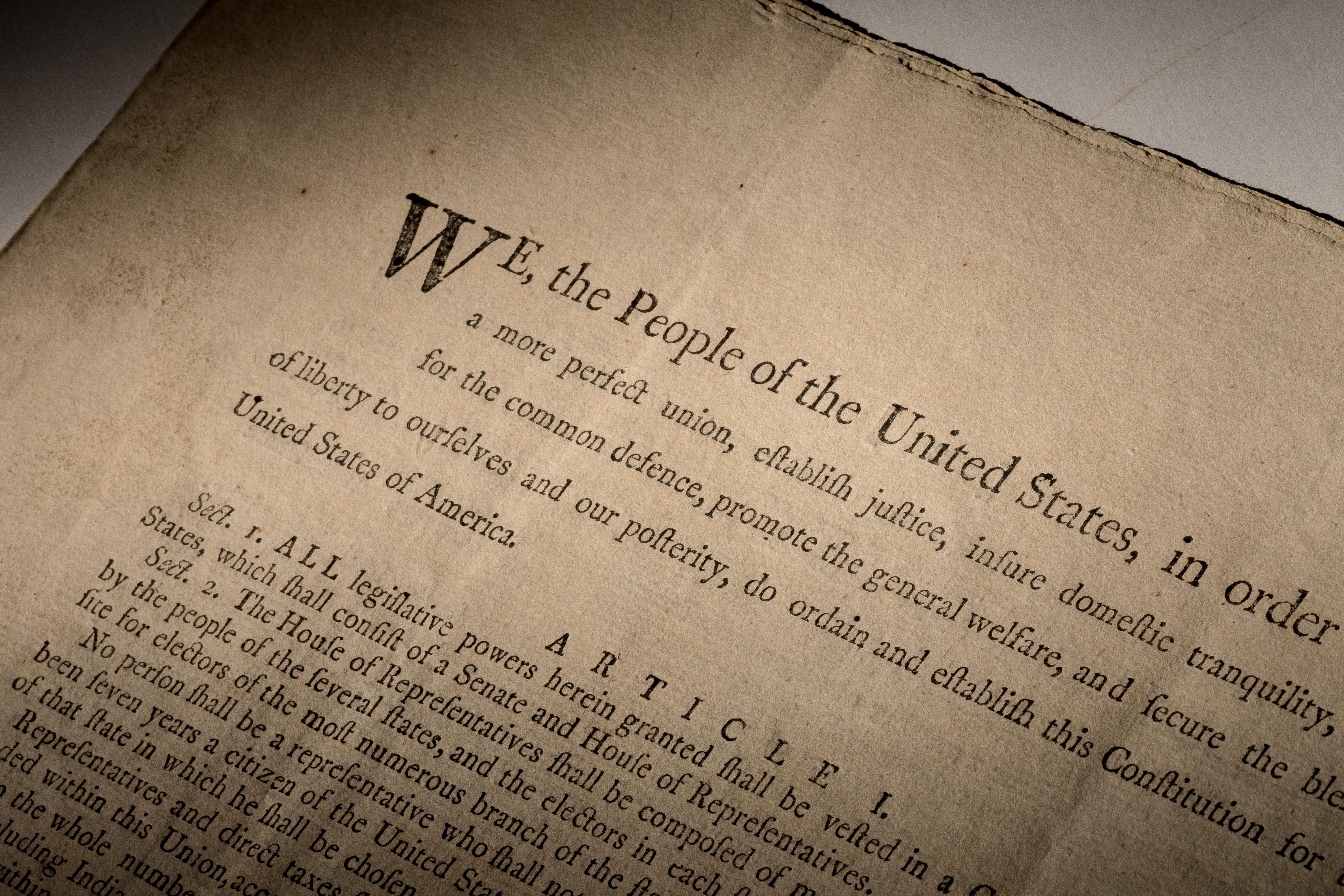 Handout image of an extremely rare official first-edition printed copy of the U.S. Constitution as adopted by delegates to the Constitutional Convention in Philadelphia in 1787