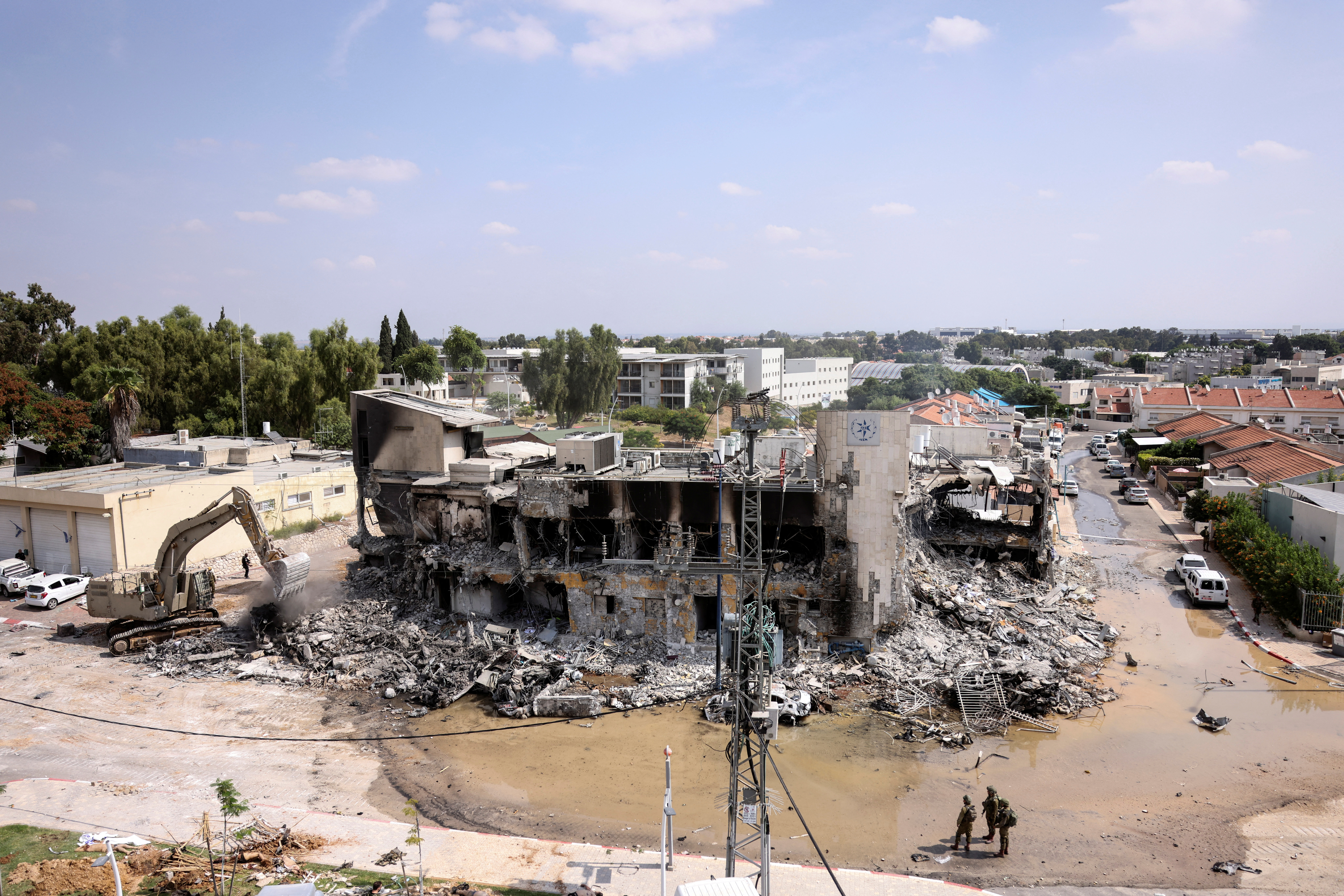 A view shows a police station following a mass infiltration by Hamas gunmen from the Gaza Strip, in Sderot