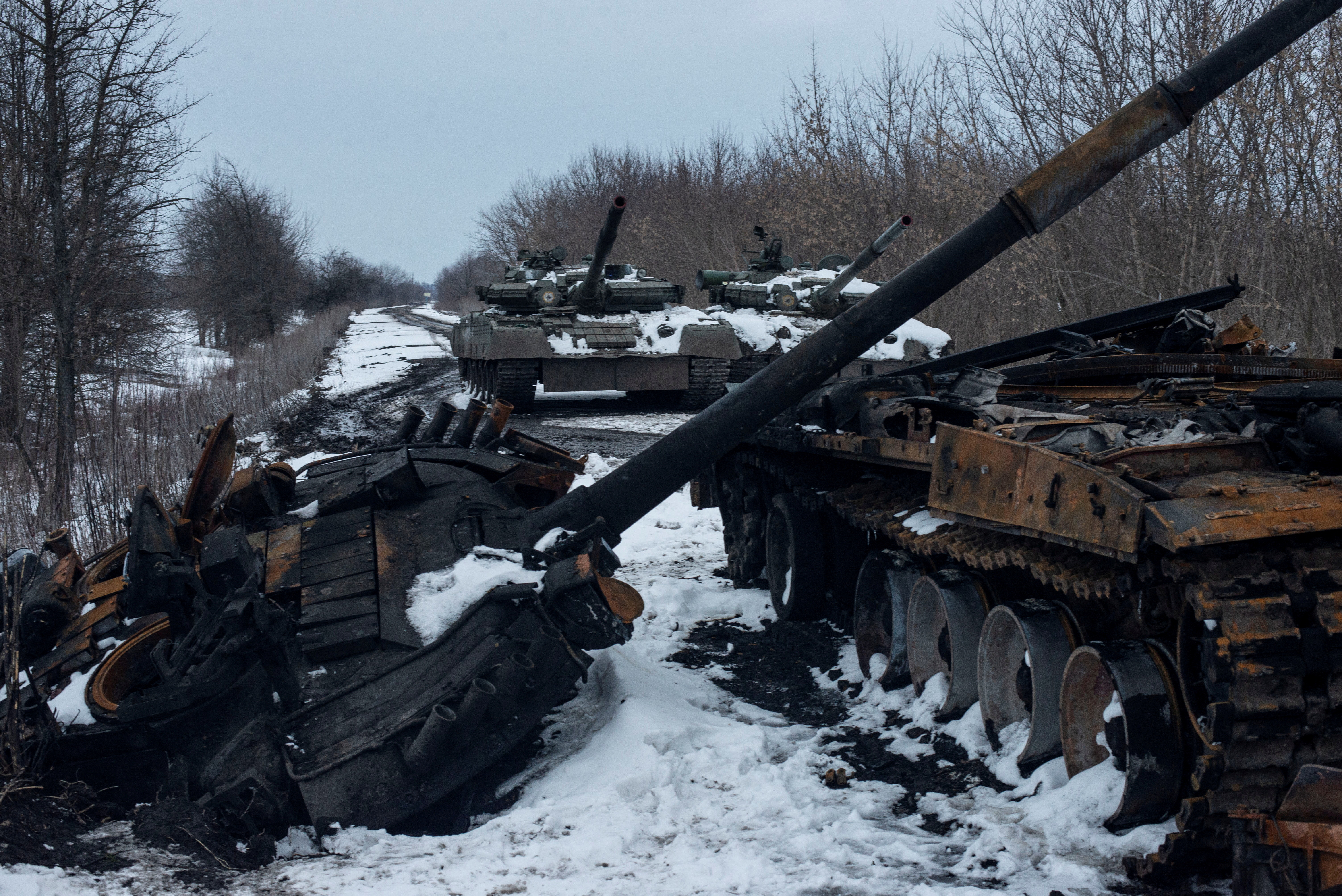 Captured Russian tanks are seen in the Sumy region