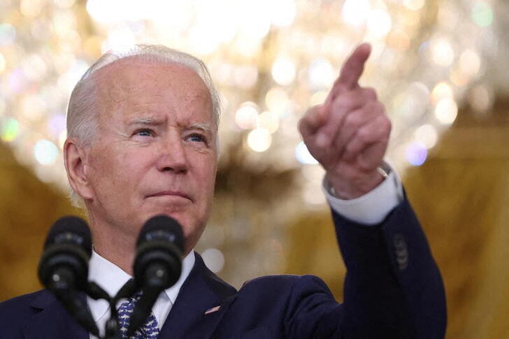 U.S. President Joe Biden answers questions from reporters at the White House in Washington