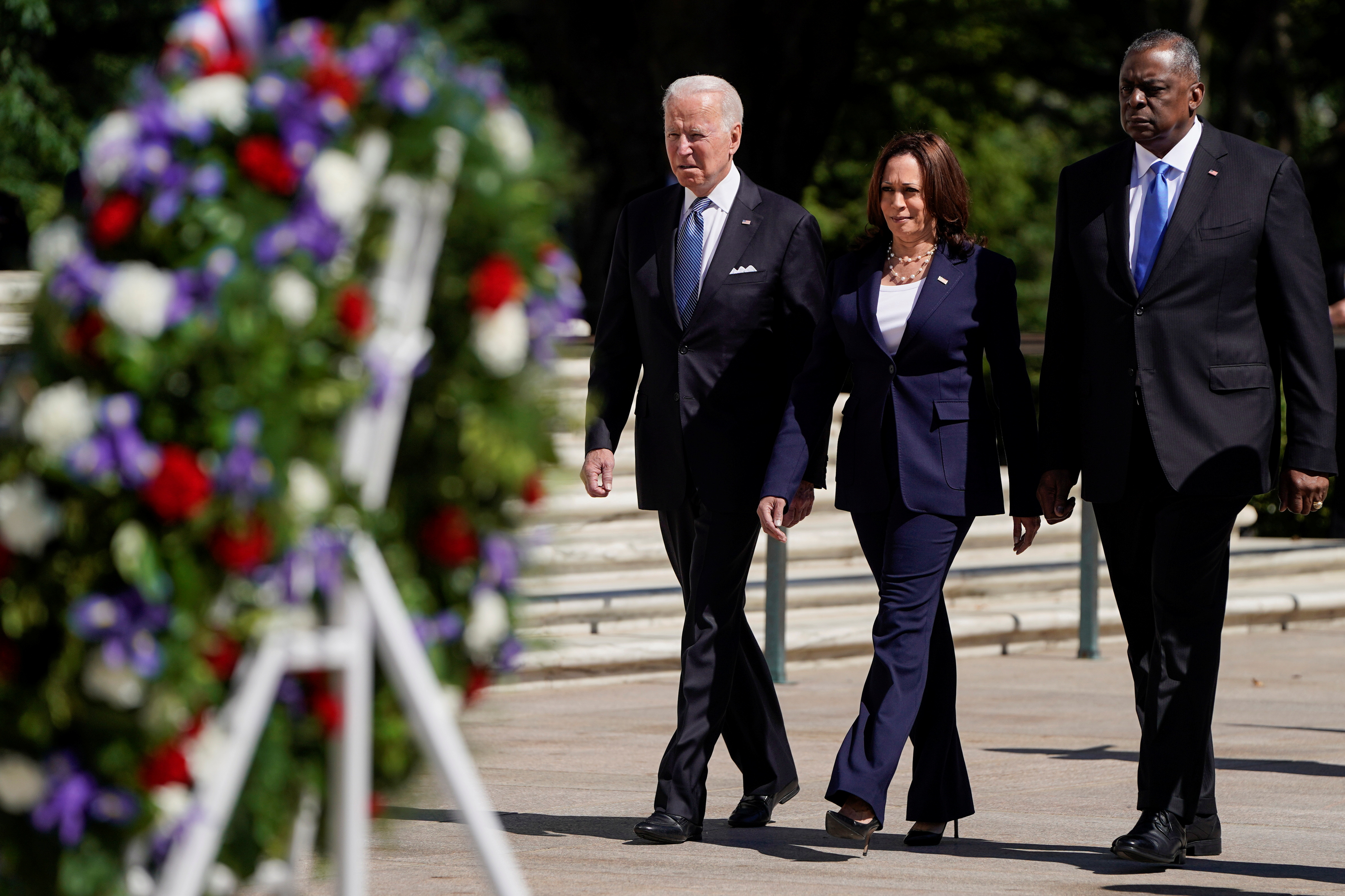 U.S. President Joe Biden takes part in a wreath-laying ceremony at Arlington National Cemetery in Arlington