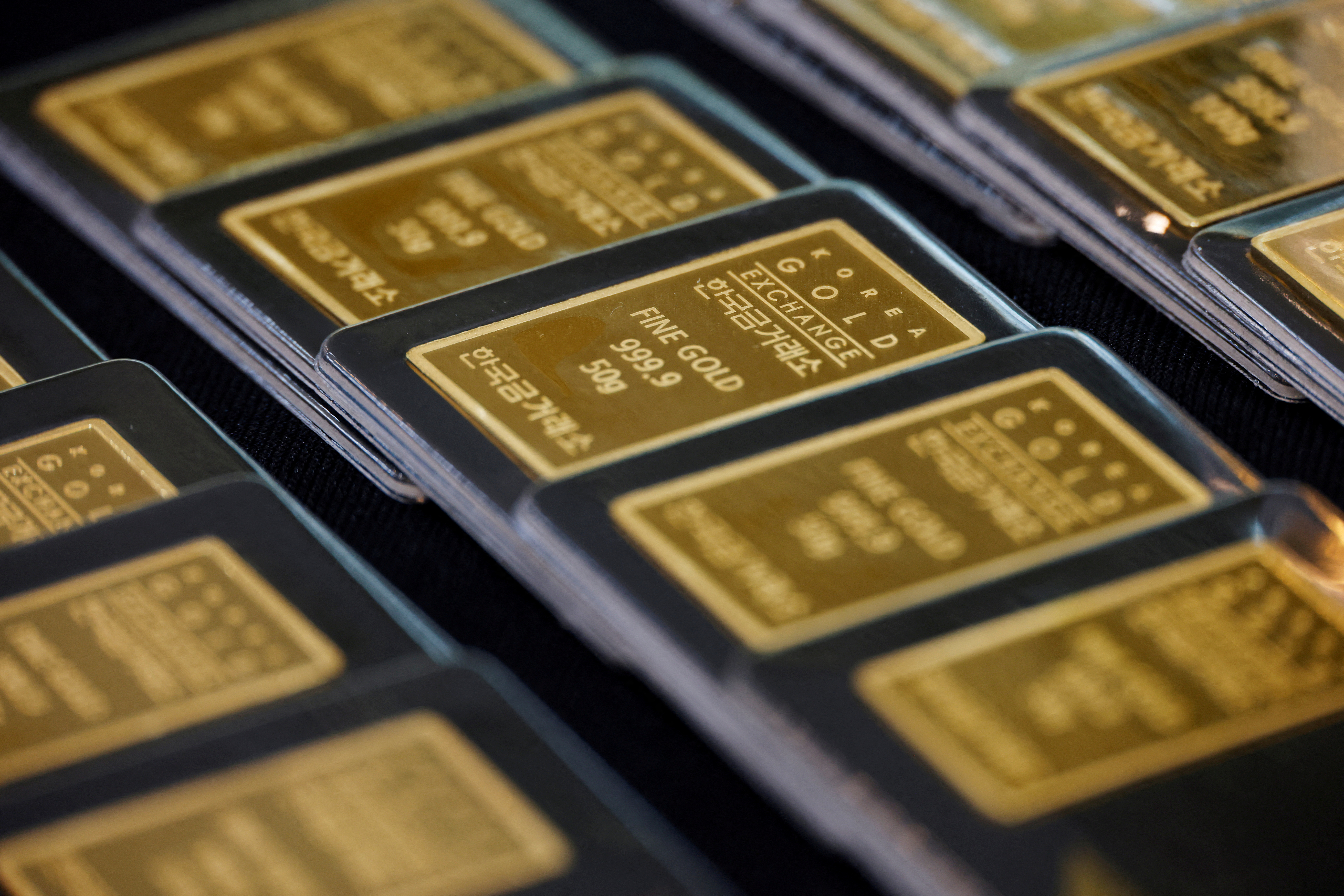 Gold bars are pictured on display at Korea Gold Exchange in Seoul