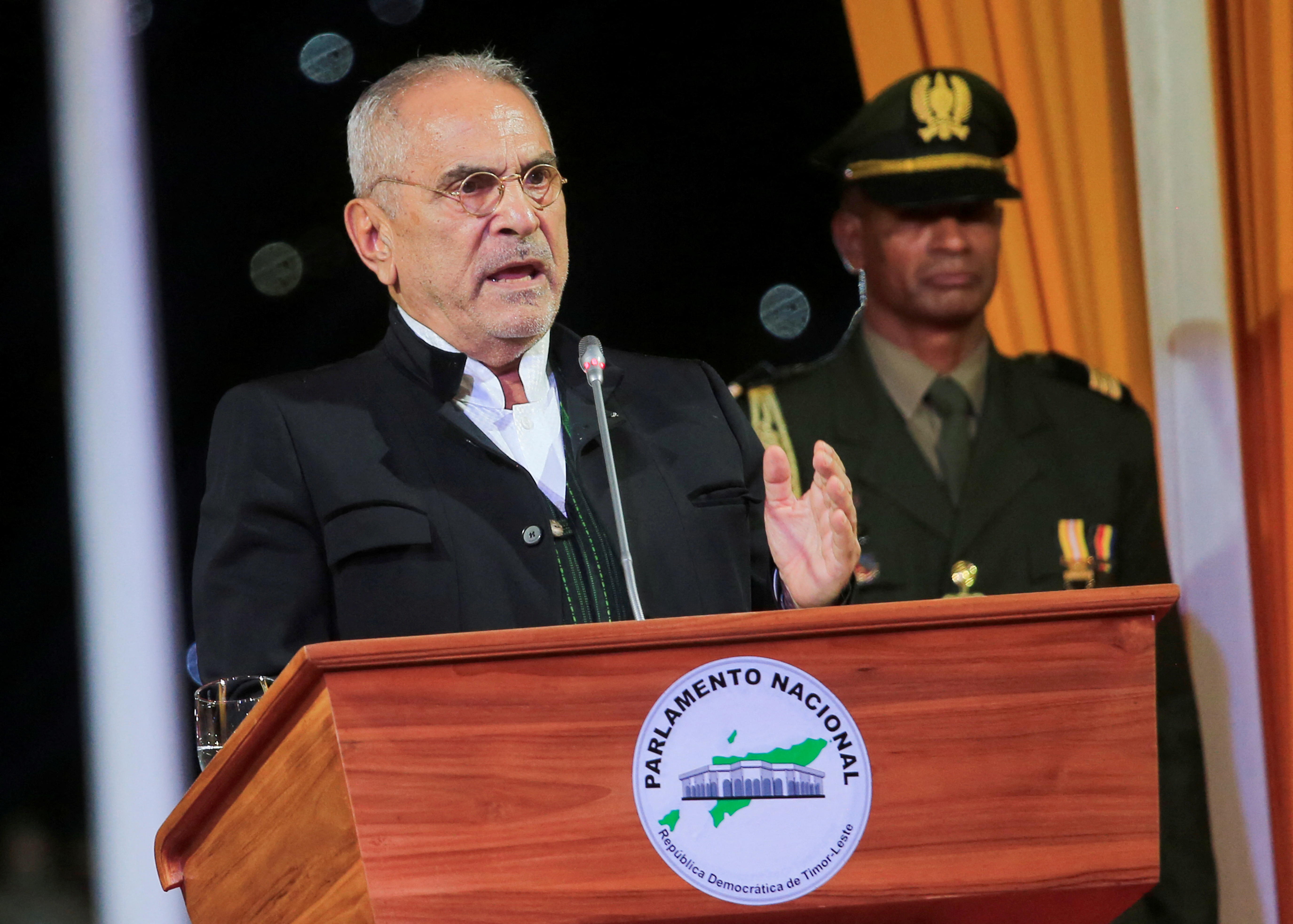 Nobel laureate Jose Ramos Horta, the new-elected President of East Timor, delivers his speech after taking his oath during the swearing ceremony in Dili,