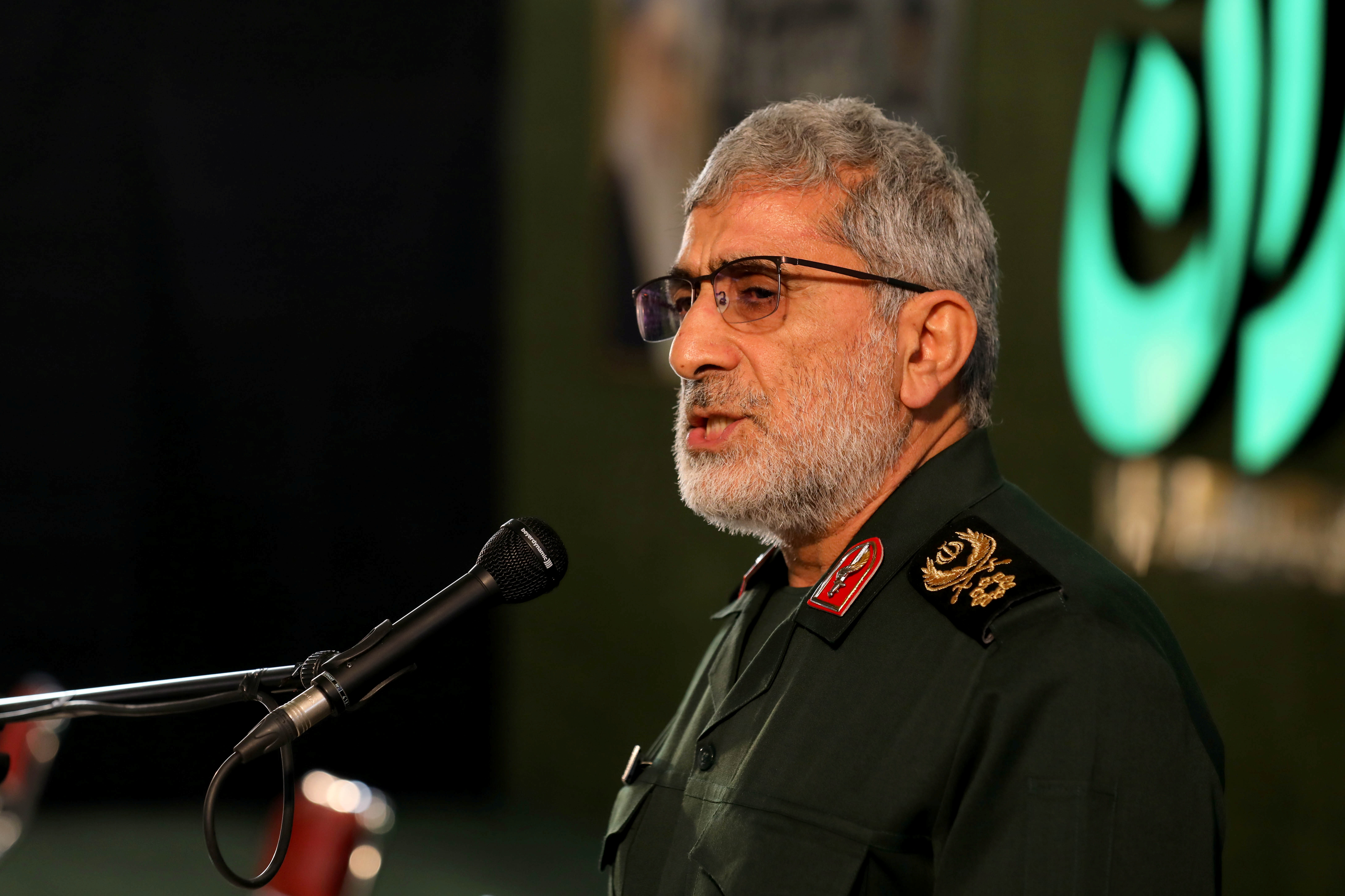 Brigadier General Esmail Ghaani Head of Iran’s elite Quds force, gives a speech during a ceremony to mark the one year anniversary of the killing of senior Iranian military commander General Qassem Soleimani in a U.S. attack, in Tehran, Iran January 1, 2021. Majid Asgaripour/WANA (West Asia News Agency) via REUTERS 